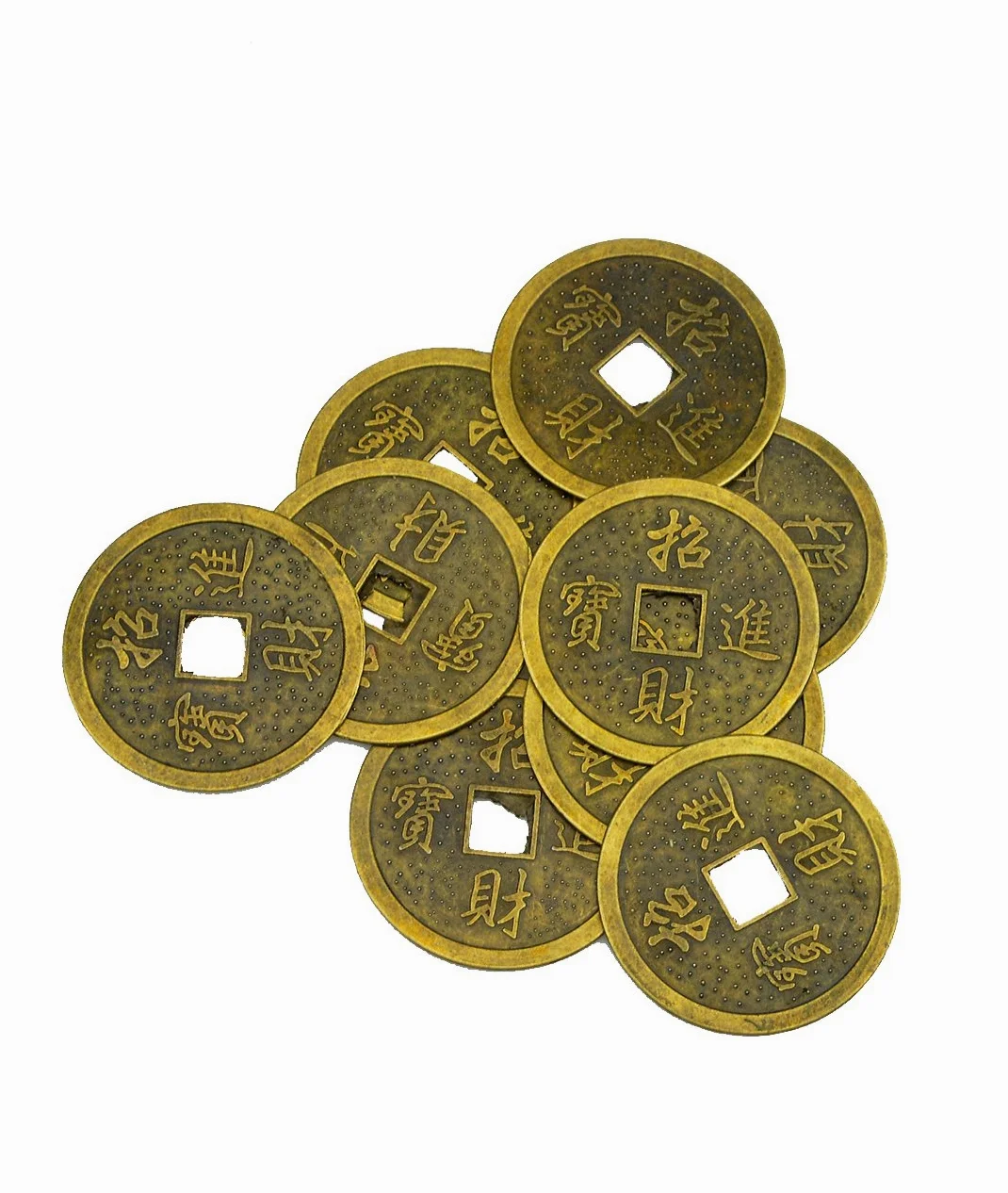 Y1057, chińskie monety szczęścia, Feng Shui, smok i Phoenix I Ching moneta, złota, 4,3 cm, 9 sztuk