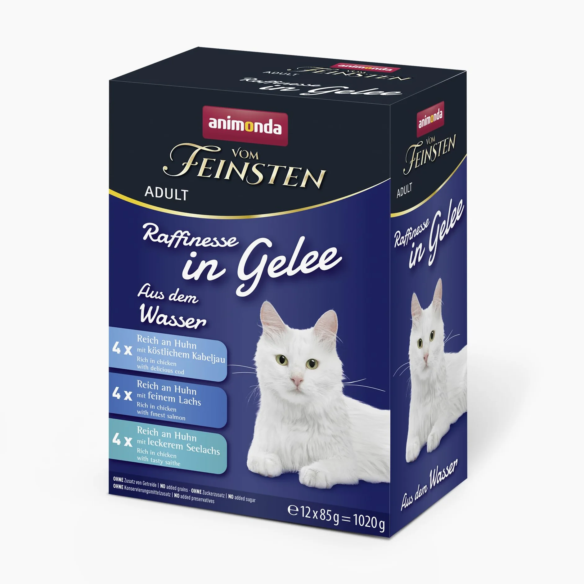 animonda Vom Feinsten Adult Rffinesse karma dla kotów w galarecie, opakowanie mieszane z wodą (12 x 85 g), mokra karma z tauryną i witaminą D3, bez dodatku cukru, soi i zbóż