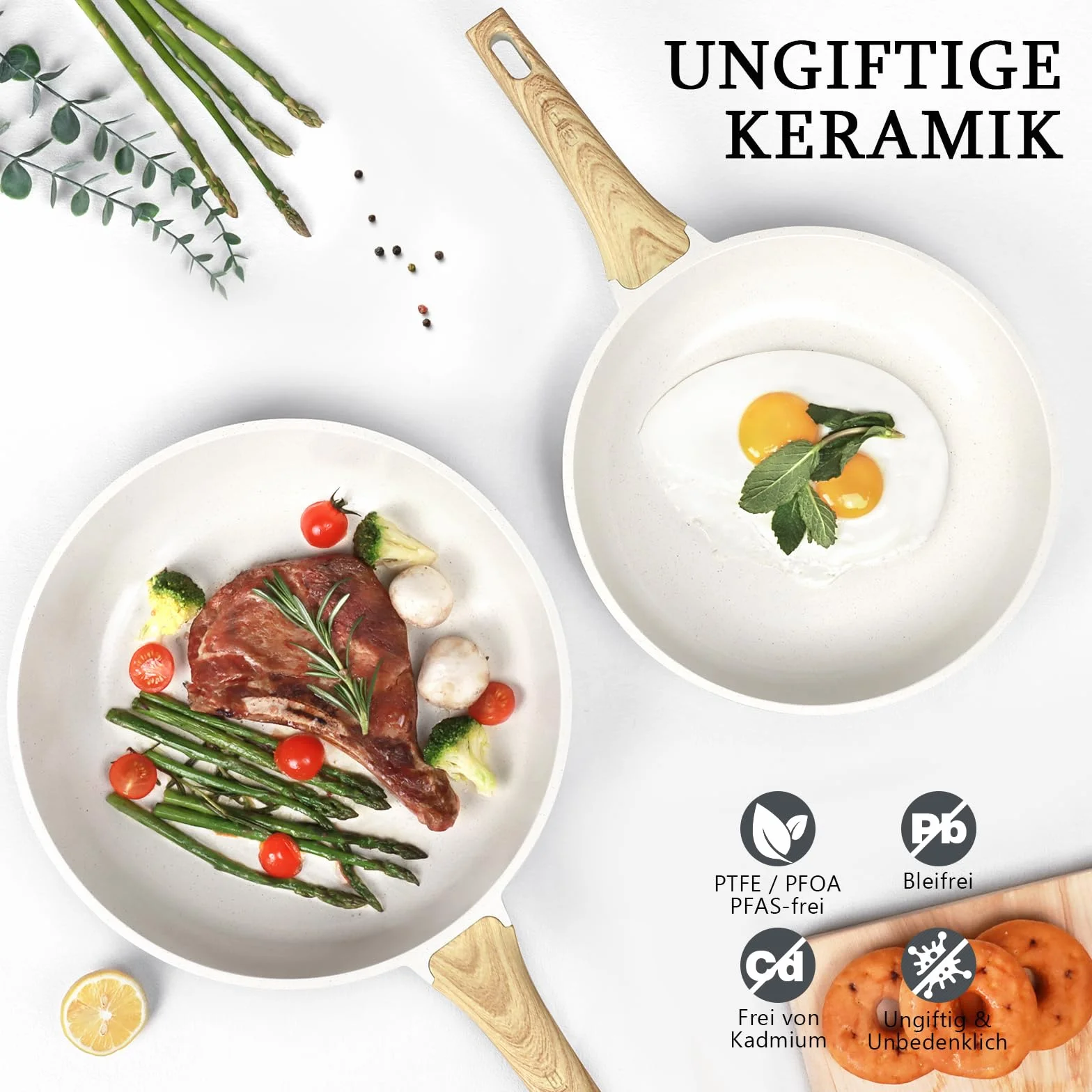 GiPP Patelnia nieprzywierająca, Biała patelnia nieprzywierająca, Patelnia do omletów z odporną na ciepło rączką, Kompatybilna ze wszystkimi typami kuchenek (Biały, 24cm)