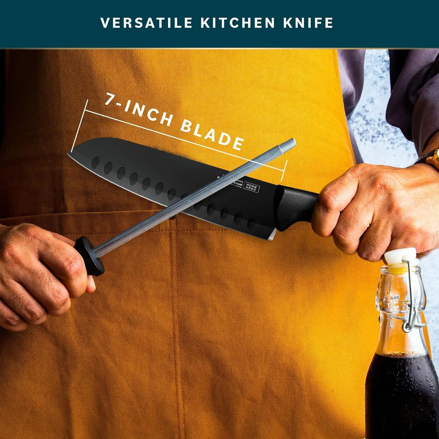 Home Hero Zestaw 2 szt. Nóż Santoku+ostrze - nóż ze stali nierdzewnej o wysokiej zawartości węgla z ergonomicznym uchwytem-ostry nóż wegetacyjny-wielofunkcyjny mały nóż(1 szt Nóż Santoku+1 szt ostrze)