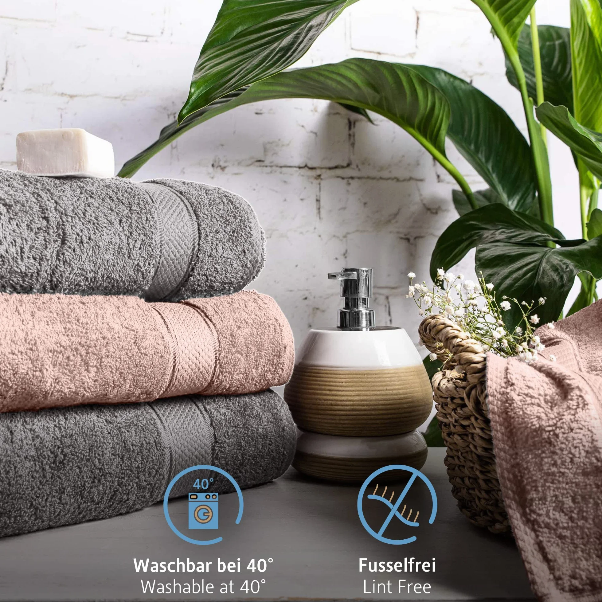 Komfortec Zestaw 8 ręczników ze 100% bawełny, 8 ręczników 50 x 100 cm zestaw, frotte, miękki, antracyt/różowy