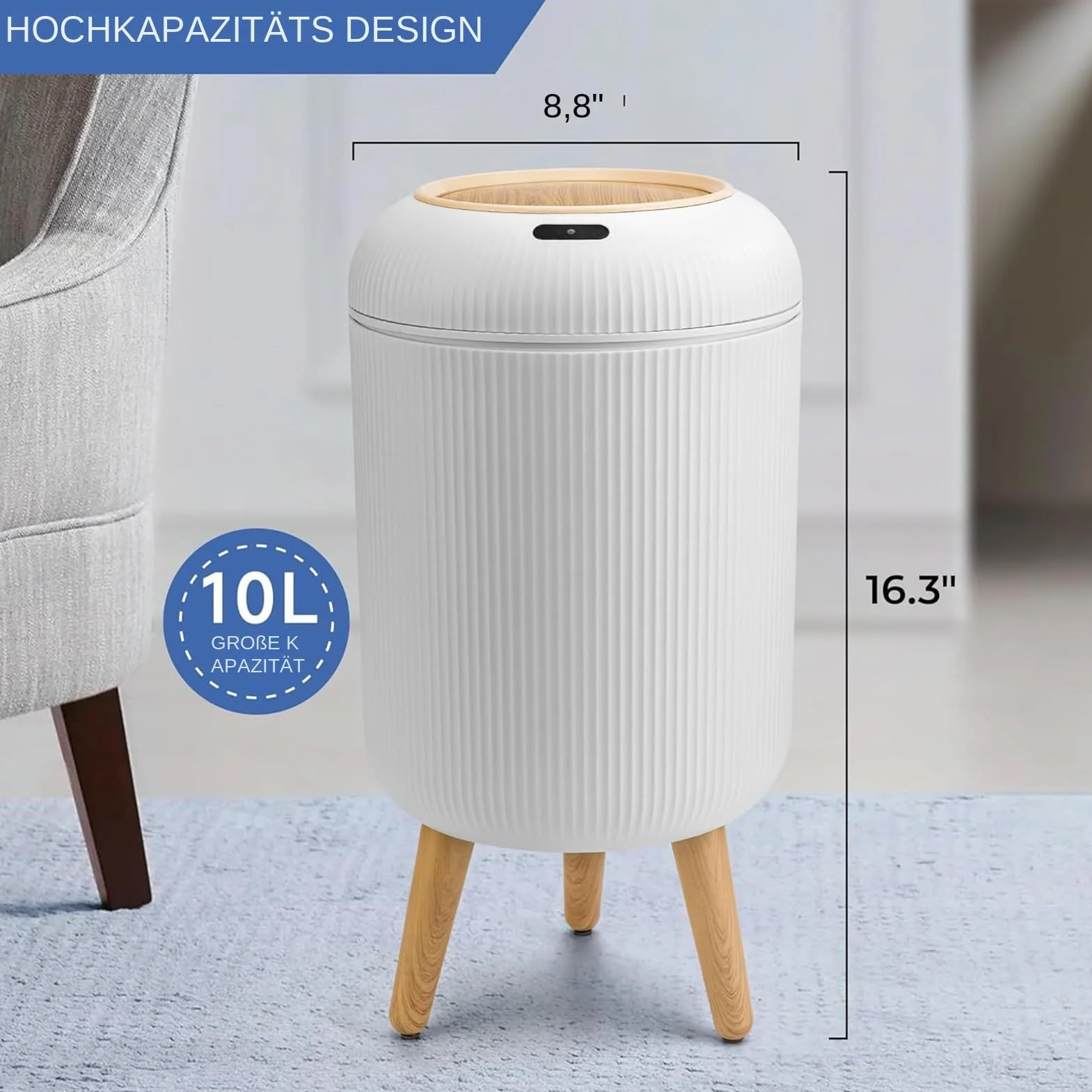 Generisch Bezkontaktowy kosz na śmieci, kosz na śmieci i ekologiczne odpady | Czujnik ruchu, pojemnik na śmieci, pojemnik na śmieci do domu, kuchni, pod zlewem, łazienka, sypialnia, hotel,