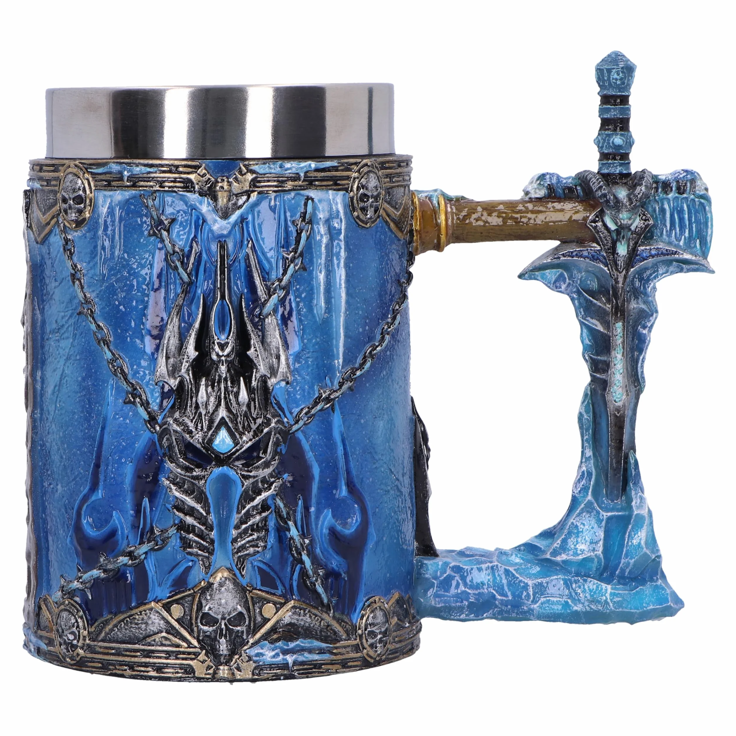 Nemesis Now World of Warcraft kufel The Lich King, żywica, niebieski, oficjalny kubek do piwa World of Warcraft, wyjmowana wkładka ze stali nierdzewnej, odlewana z najlepszej żywicy, fachowo ręcznie