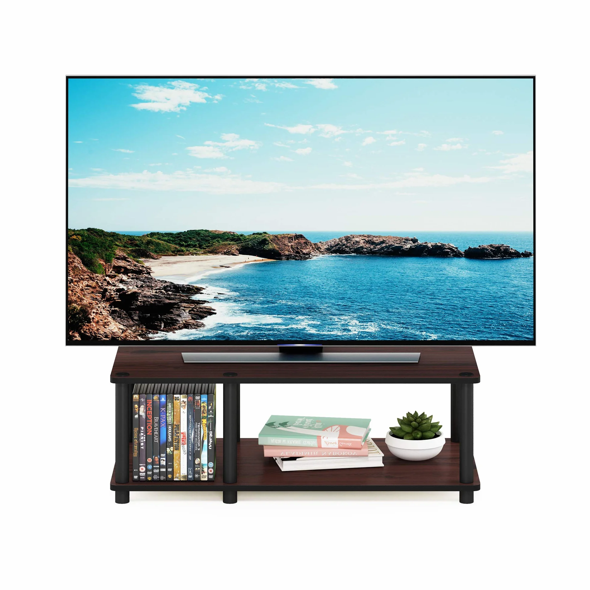 FURINNO Stojaki na telewizory bez narzędzi, ciemno-wiśniowy/czarny, jeden rozmiar