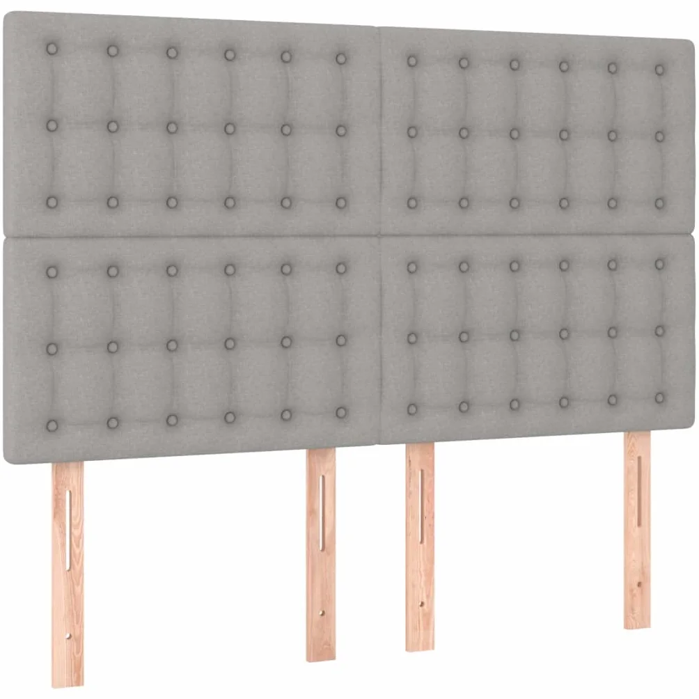 Tkanina z regulowanym zagłówkiem Łóżko kontynentalne 140x200 cm Szary | Łóżko kontynentalne z materacem sprężynowym jasnoszare 140x200 cm tkanina