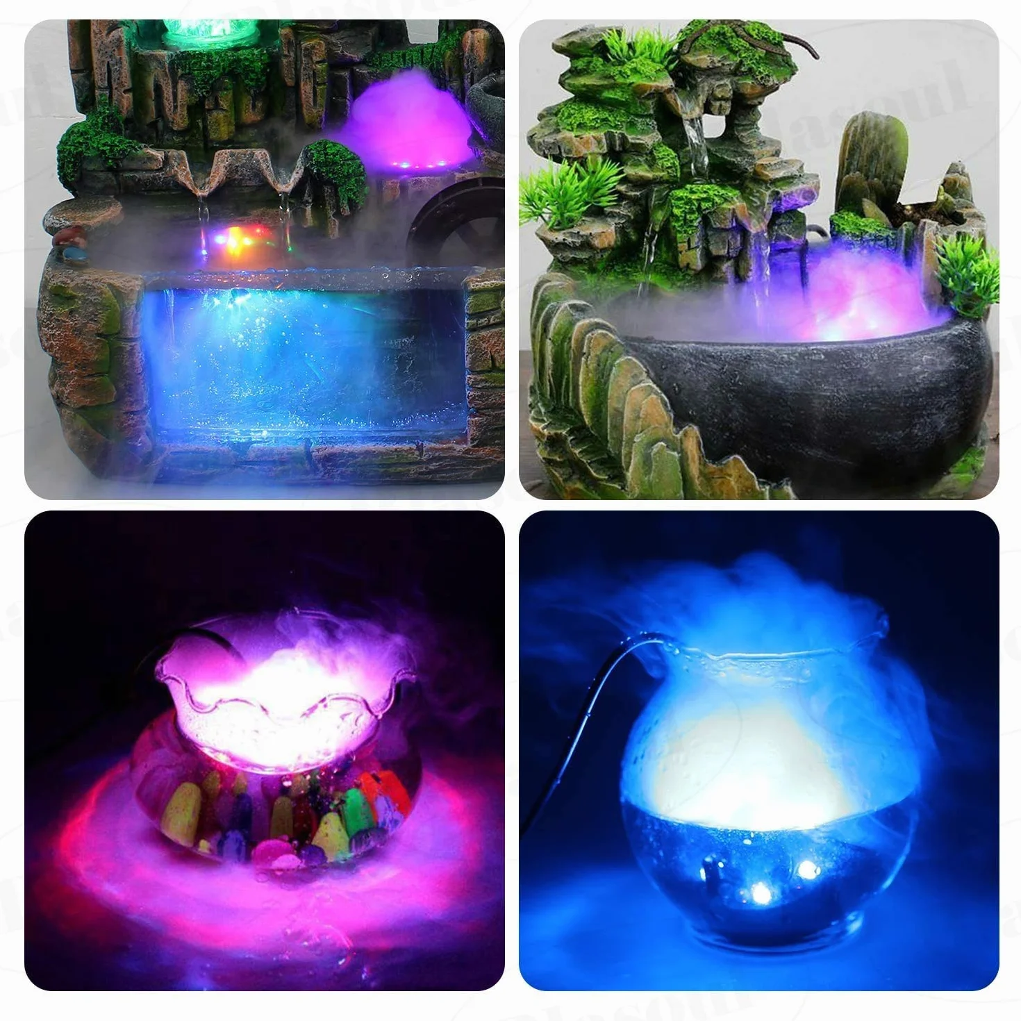 Mini Mist Maker, 12 diod LED Mister Fogger Water Fountain Pond Fog Machine atomizer nawilżacz powietrza, fontanna pokojowa, Mister Foggers, idealna na Halloween, dekoracja bożonarodzeniowa