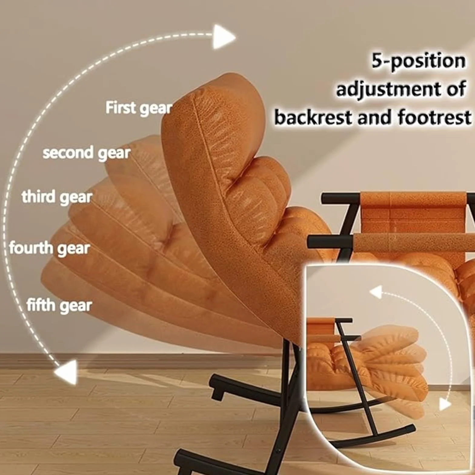 Fotel bujany do przedszkola, nowoczesny fotel bujany do salonu, sypialnia oddychająca tkanina technologiczna sofa leżak z legrest, wygodny fotel bujany ogrodowy z podłokietnikami, regulowane