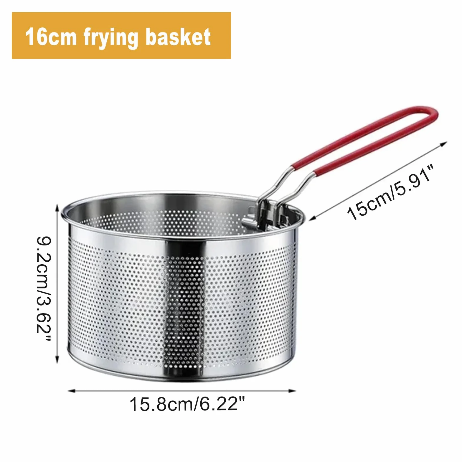 Kosz do smażenia frytek, stal nierdzewna, sitko kuchenne z uchwytem, koszyk do smażenia frytek, chochla druciana, skimmer kuchenny i sitko domowe (16 cm)
