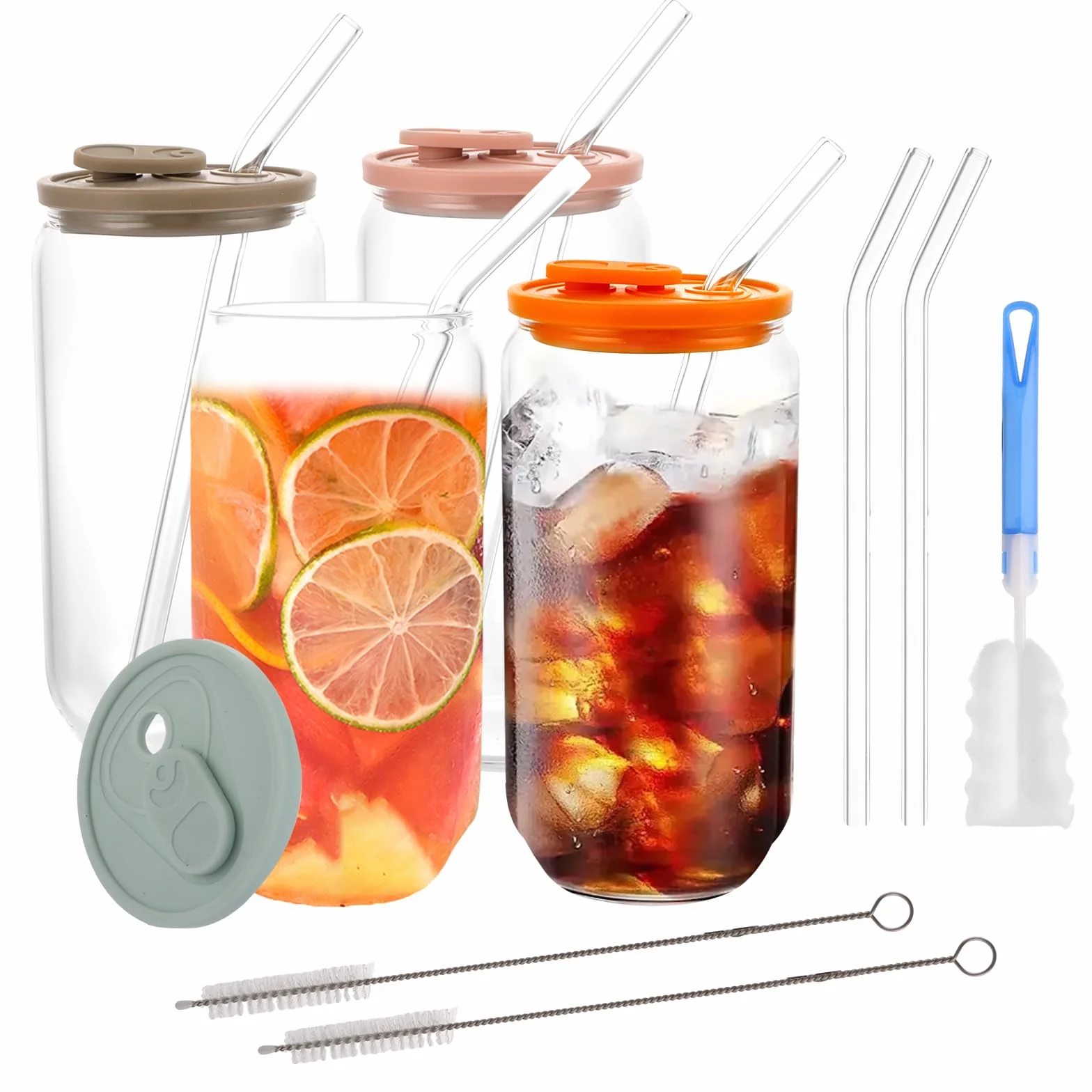 4 sztuki szklanek z pokrywką i słomką, szklanki koktajlowe z pokrywką i słomką, 500 ml, szklanki do koktajli do herbaty, coli, na kemping, imprezę