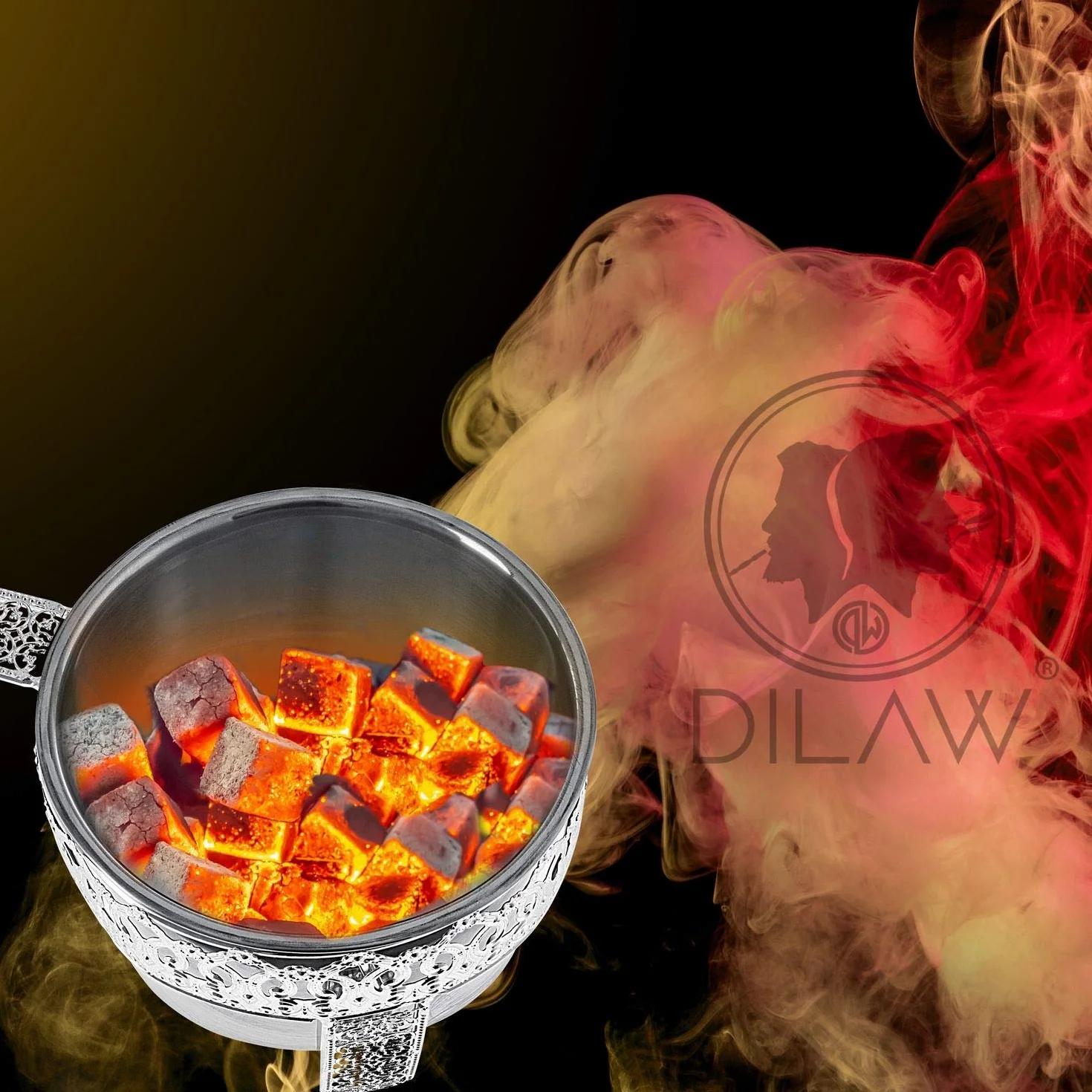 DILAW® Koszyk na węgielki do shishy, Oriental płaski pojemnik na węgielki do shishy, grill i węgiel, kosz na węgiel drzewny, z uchwytem zabezpieczającym, akcesoria Hookah, kolor: srebrny