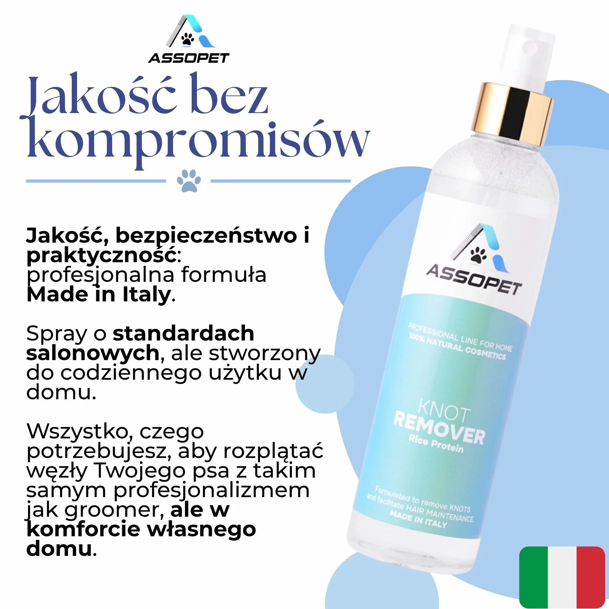 ASSOPET Spray Rozplątujący dla Psów 250ml z Fitokeratyną i Białkami Ryżu