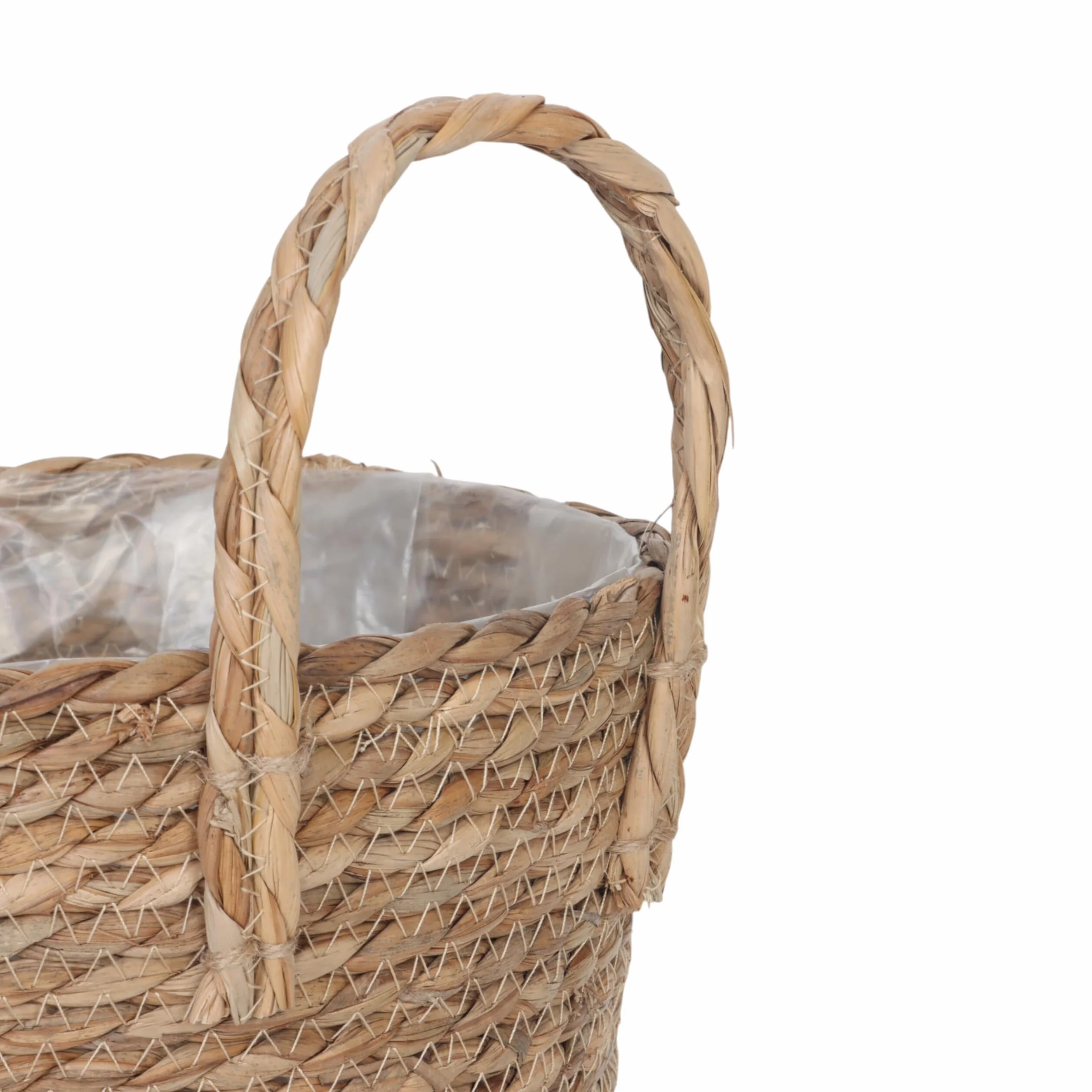 Relaxdays Doniczka z wkładką i uchwytami, zestaw 3 sztuk, trzcina, 3 rozmiary, styl boho, okrągłe doniczki, naturalna