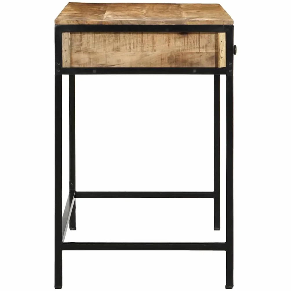 Rustykalne biurko z litego drewna mango z metalową ramą, brązowe 105 x 50 x 75 cm, do sypialni lub gabinetu, z praktycznymi przegródkami na przybory piśmiennicze