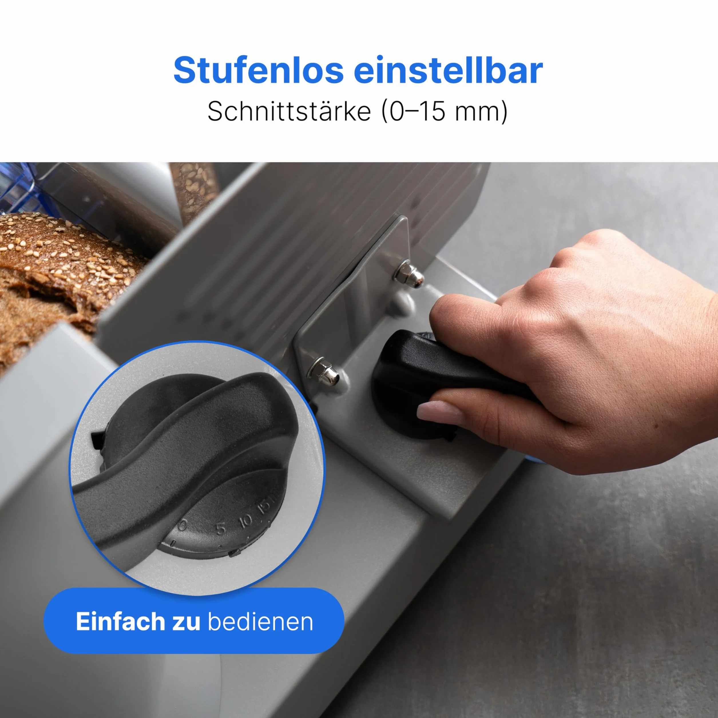 Clatronic® Uniwersalna krajalnica z nożem ze stali nierdzewnej Ø 190 mm | elektryczna krajalnica do chleba z bezstopniową regulacją grubości cięcia (0-15 mm) | krajalnica z metalową obudową | 150 W |