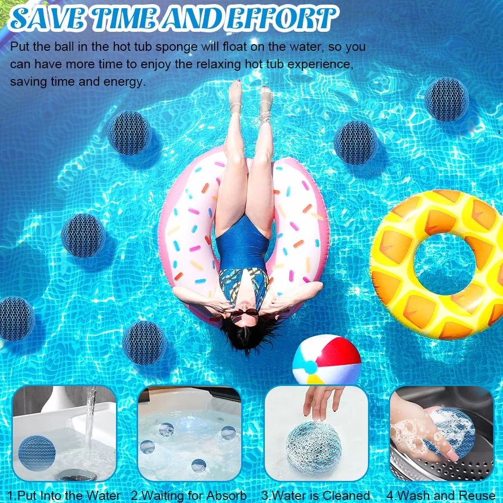 4 sztuki Hot Tub Pool Scum absorber, gąbka pochłaniająca olej, kulki do odpieniacza, 7 cm jacuzzi, pochłaniacz sum, wielokrotnego użytku, do czyszczenia spa i basenu, akcesoria do czyszczenia