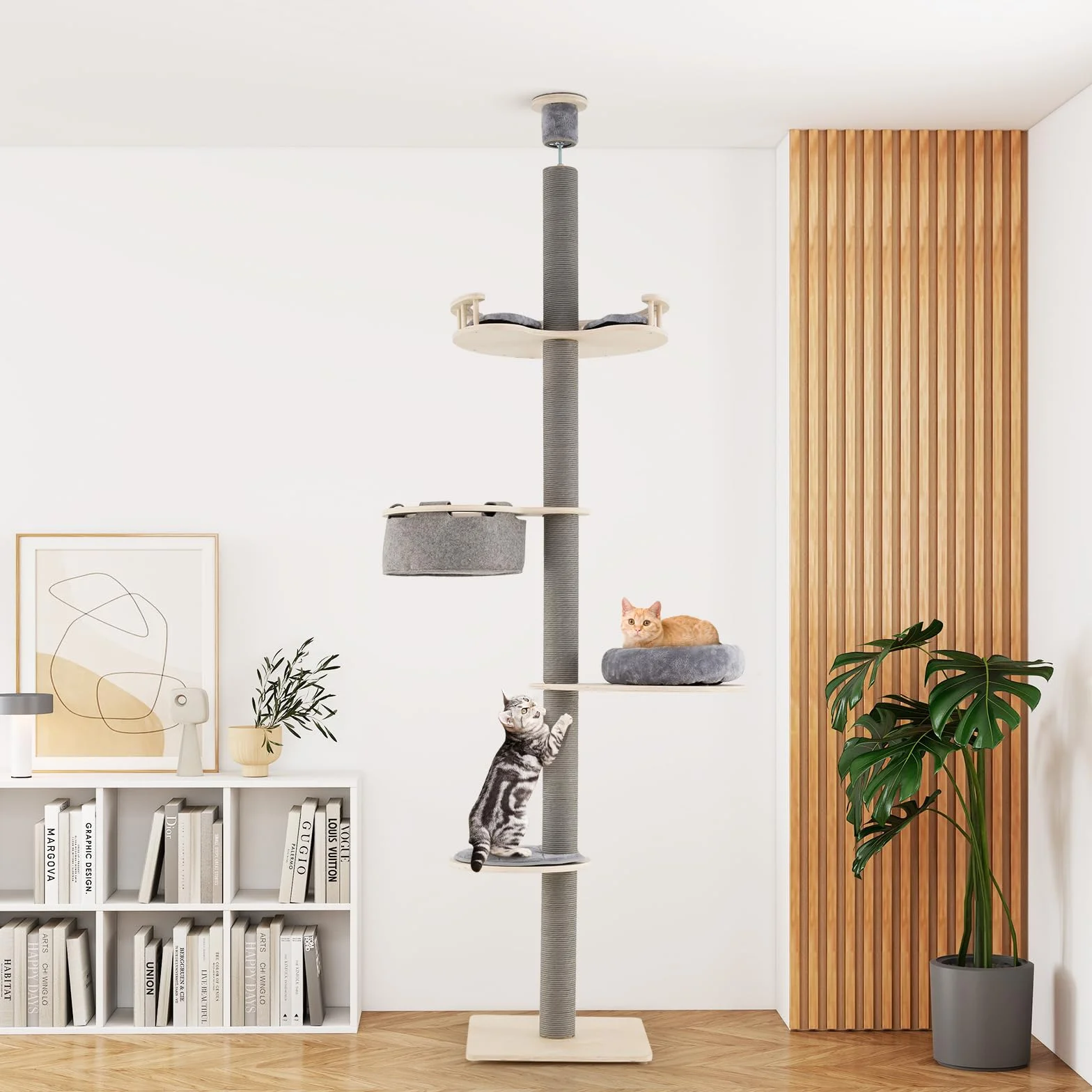 COSTWAY Drapak dla kota do sufitu 236-271 cm 5-piętrowy z hamakiem i platformami