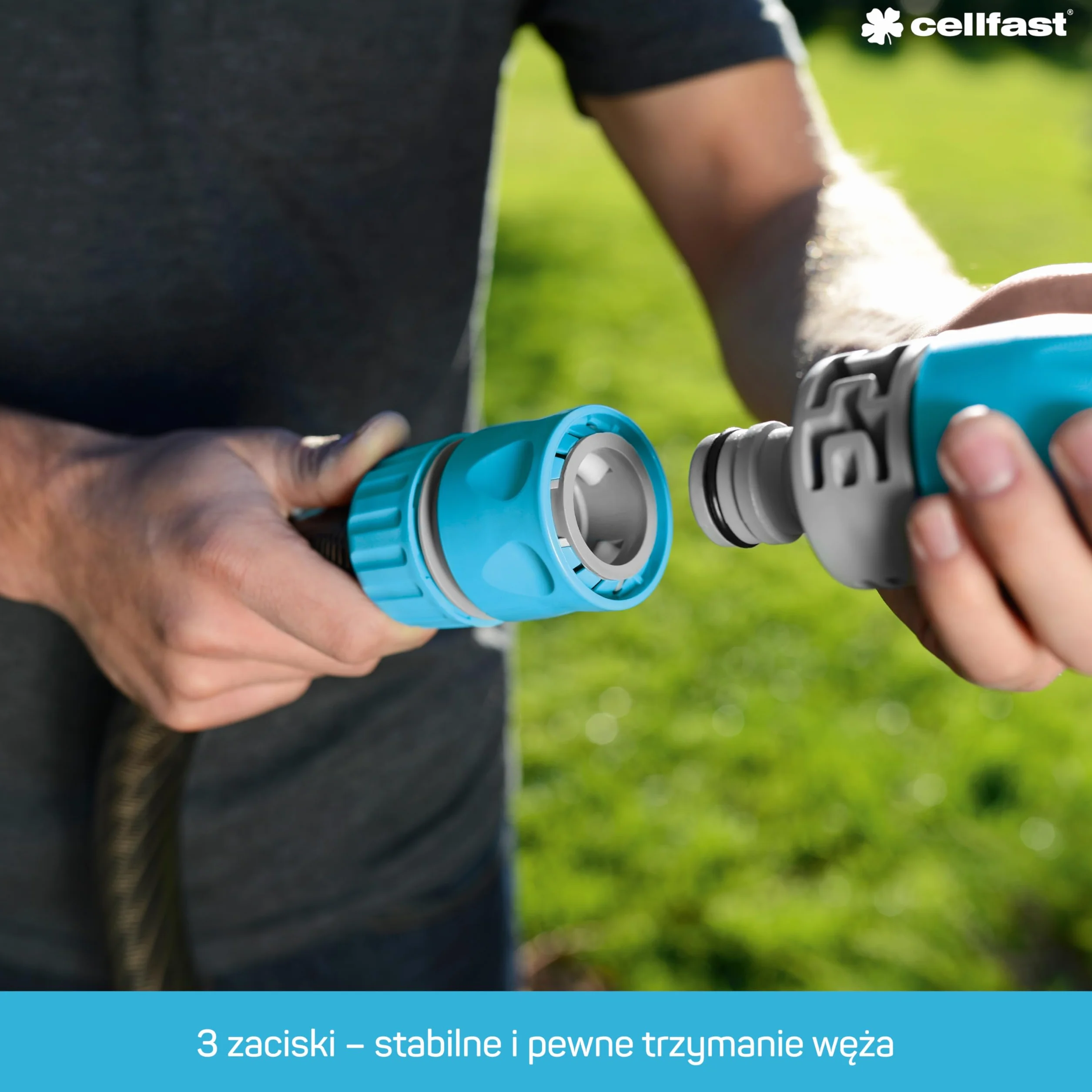 Cellfast Szybkozłącze - przelot SAFETOUCH IDEAL™ 1/2" - 5/8", Tworzywo PC/ABS, Trzy zaciski, 51-632