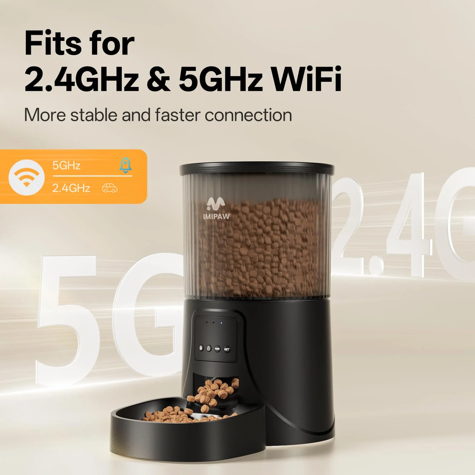 IMIPAW Automatyczny karmnik dla kotów, 5G WiFi, dozownik pokarmu 4 l, sterowanie aplikacją