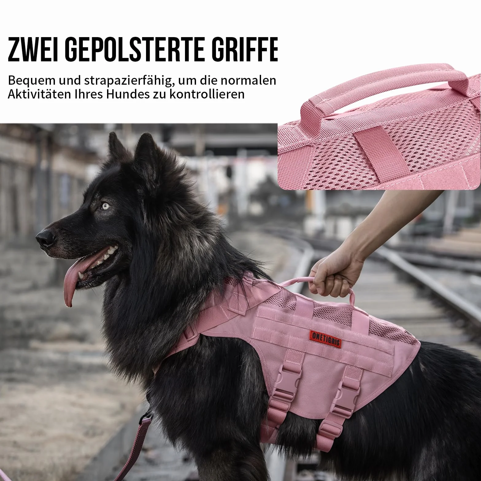 OneTigris Szelki dla Psa AIRE MESH Taktyczne Przeciwciągnięciowe Regulowane Oddychające Różowe M
