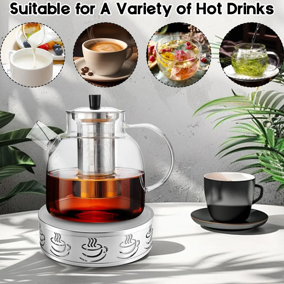 Dzbanek do herbaty 1,8 l z zestawem podgrzewaczy, szklany dzbanek do herbaty z zaparzaczem, 1800 ml szklany dzbanek do herbaty z sitkiem ze stali nierdzewnej i szklaną pokrywką, podgrzewacz do