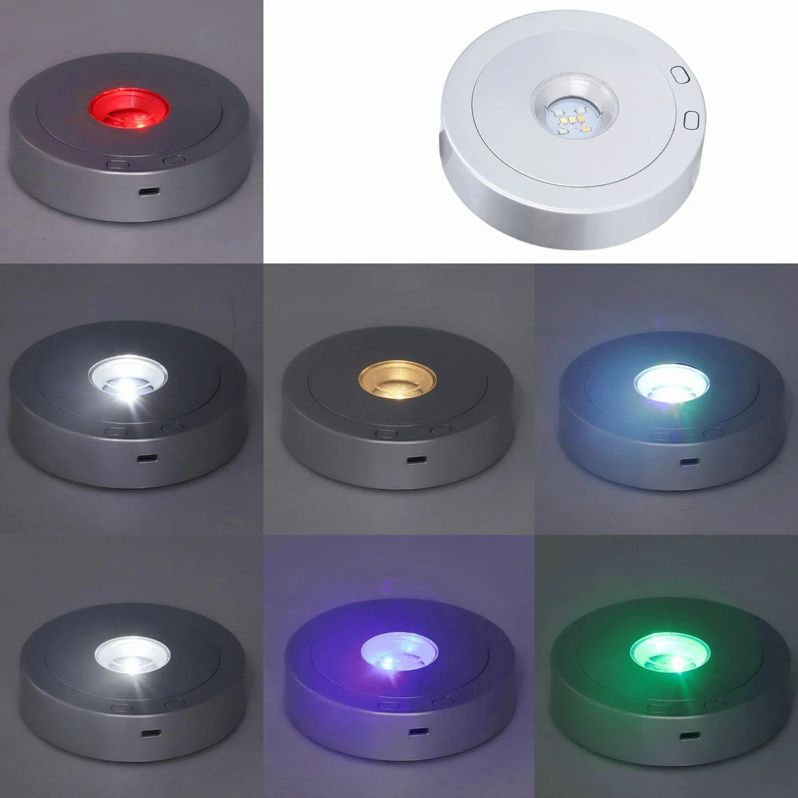 Podstawa Wyświetlacza LED, 7 Kolorowy Obrotowy Stojak Wystawowy z Antypoślizgowym Dnem i Kablem, ładowany Przez USB i Zasilany Bateryjnie, Okrągła Podstawa światła Zmieniająca Kolor do Sztuki ze Szkła
