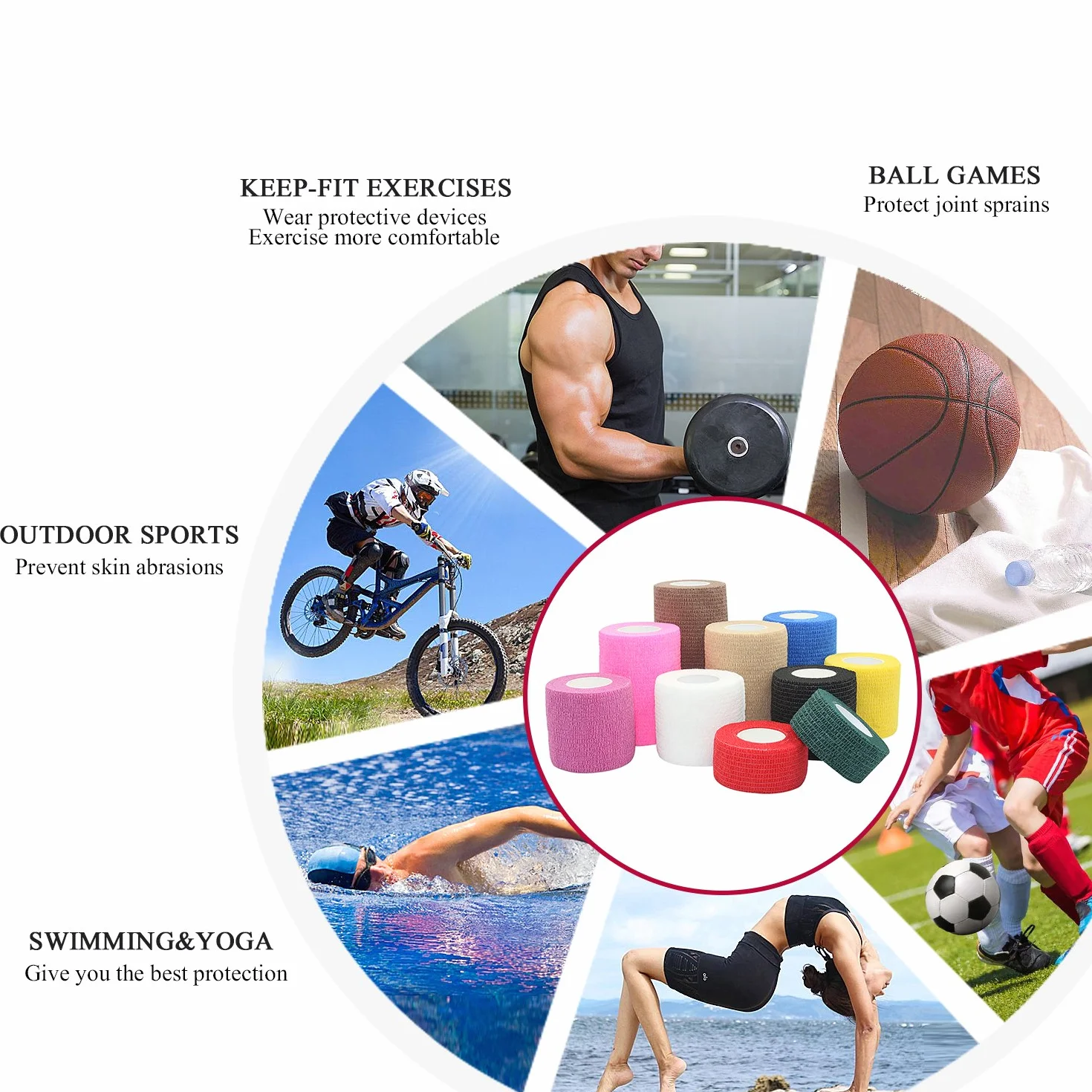 Cohesive Flexible Bandage Self-Adhesive Roll Latex-Free Non-Woven Athletic Tape 2.5 cm x 4.5 m 12 Rolls White