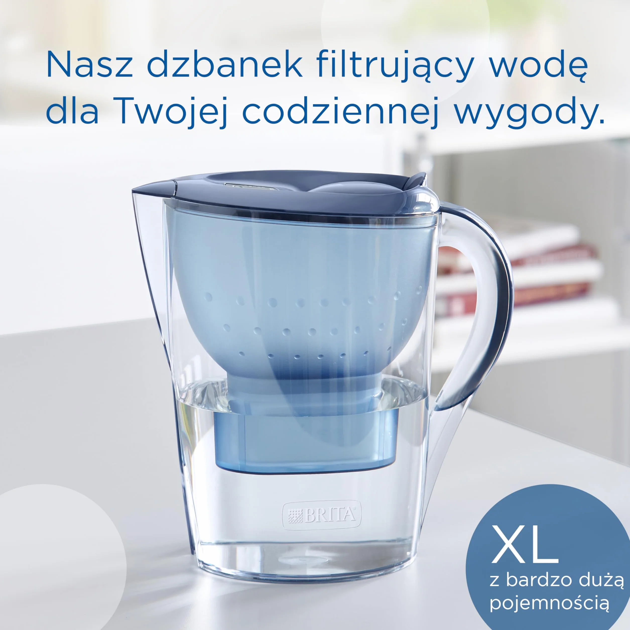 BRITA Dzbanek filtrujący Marella XL Blue (3,5 l) z 1 oryginalnym filtrem BRITA MAXTRA PRO Pure Performance redukującym chlor, kamień, PFAS i metale – elegancja i funkcjonalność