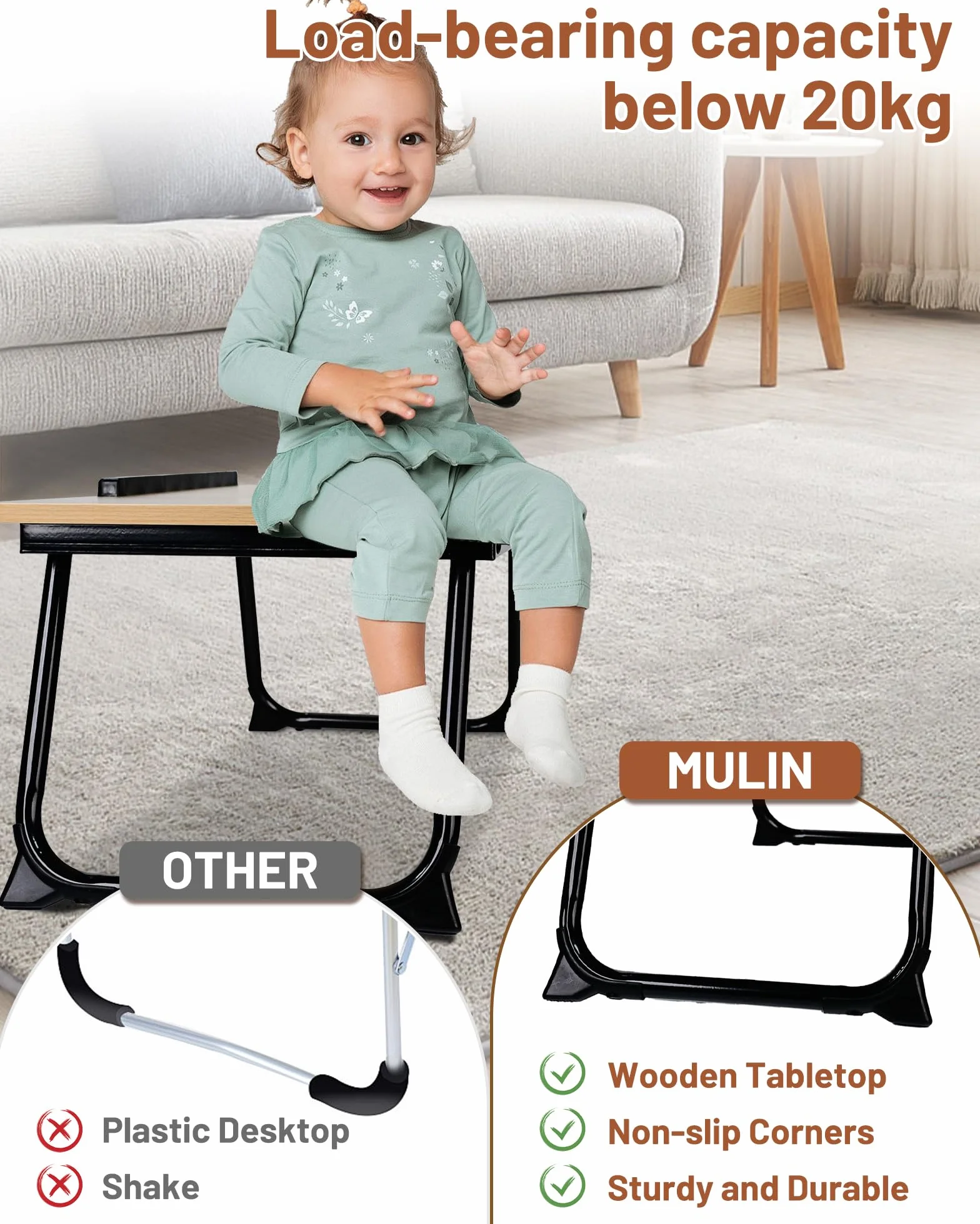Stół Kość słoniowa Śniadanie Składany Stół Łóżko Regulowany i Przenośny dla Laptopa PC Uchwyt Notebook Tablet 60x40x28cm (Kość słoniowa)