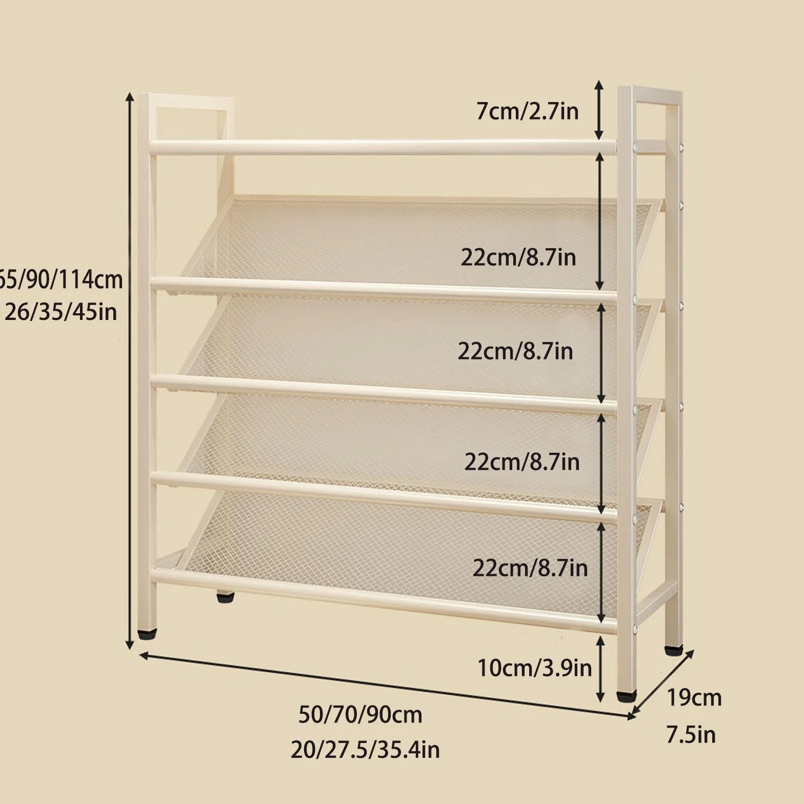 3-poziomowy metalowy stojak na buty, duża pojemność, otwarte przechowywanie, 90 cm, stylowy biały design, górna półka do dodatkowego przechowywania, nowoczesne buty do wejścia lub szafy