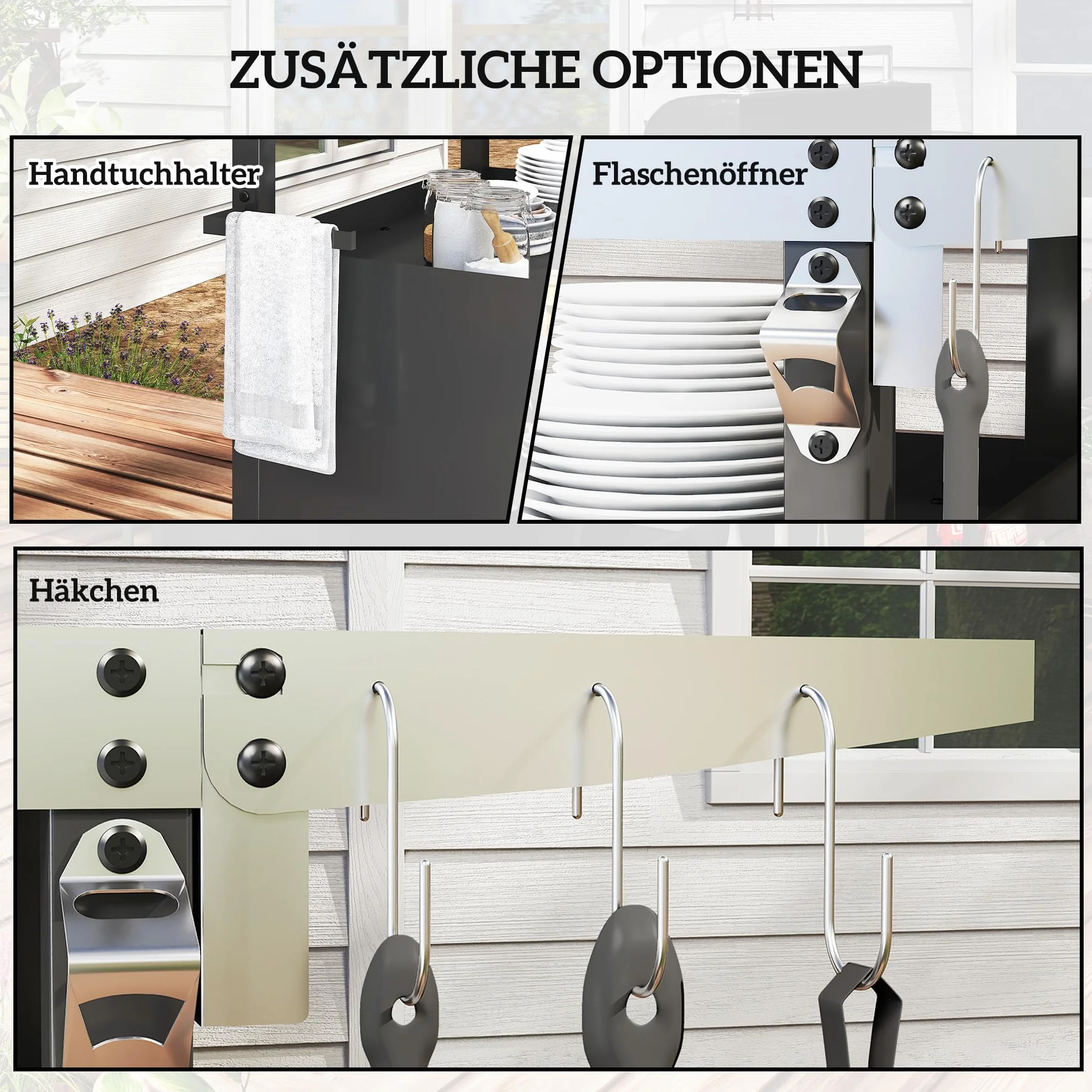 Outsunny Wózek do grillowania, 3-poziomowy, składany wózek do serwowania z powierzchnią roboczą, szafka, haki, kółka, stół do grillowania ze stali nierdzewnej, grill na węgiel drzewny, do ogrodu