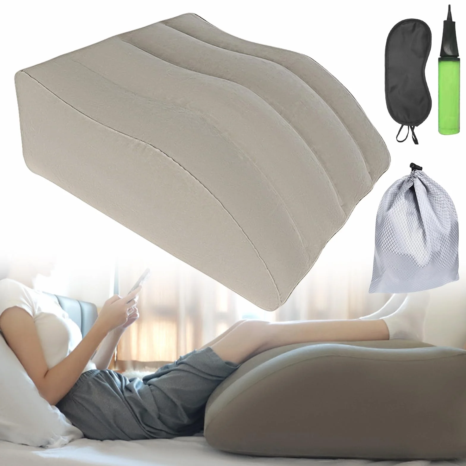 Nadmuchiwana poduszka do podniesienia nóg: nadmuchiwana poduszka pod stopy, poduszka na podróż, ergonomiczna poduszka klinowa do spania, nadaje się do rozluźnienia mięśni i łagodzenia obrzęków