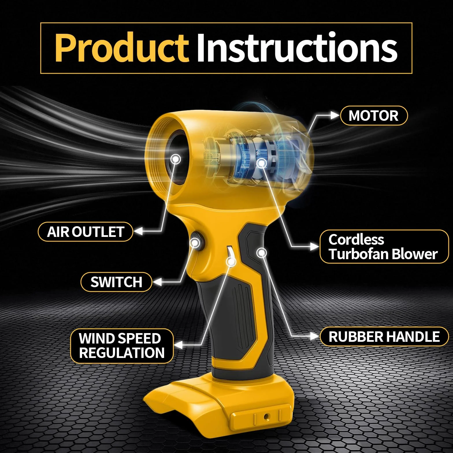 Dmuchawa do liści Turbo Jet do DEWALT 18 V/20 V, bezszczotkowy silnik, zmienna prędkość, puster do liści dla zwierząt domowych, komputerowych, grilla, śniegu i suszarki samochodowej (bez