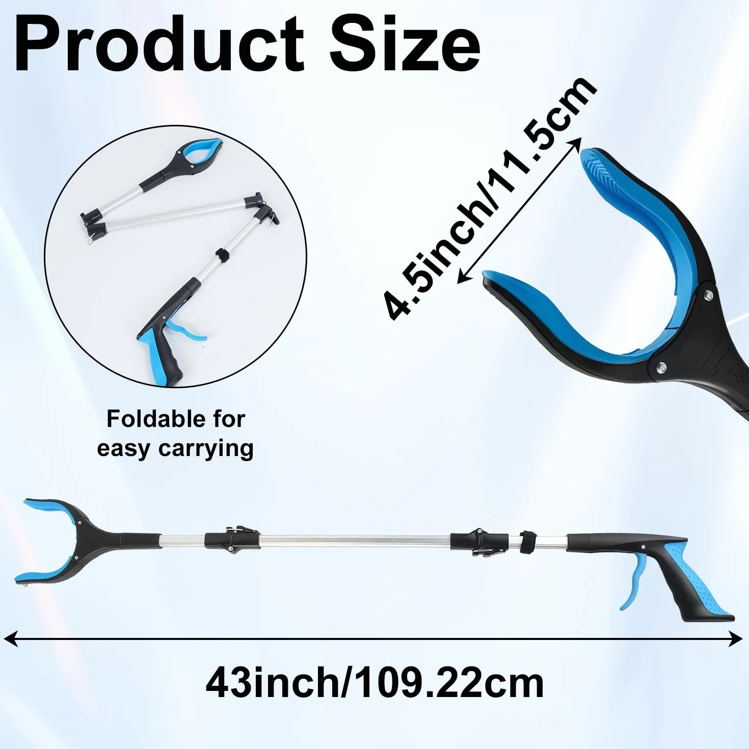 Składane szczypce chwytakowe, 110 cm, składane szczypce chwytające z magnesem, chwytak obracany o 360°, szeroka głowica chwytająca, szczypce do śmieci z magnesami, dla seniorów