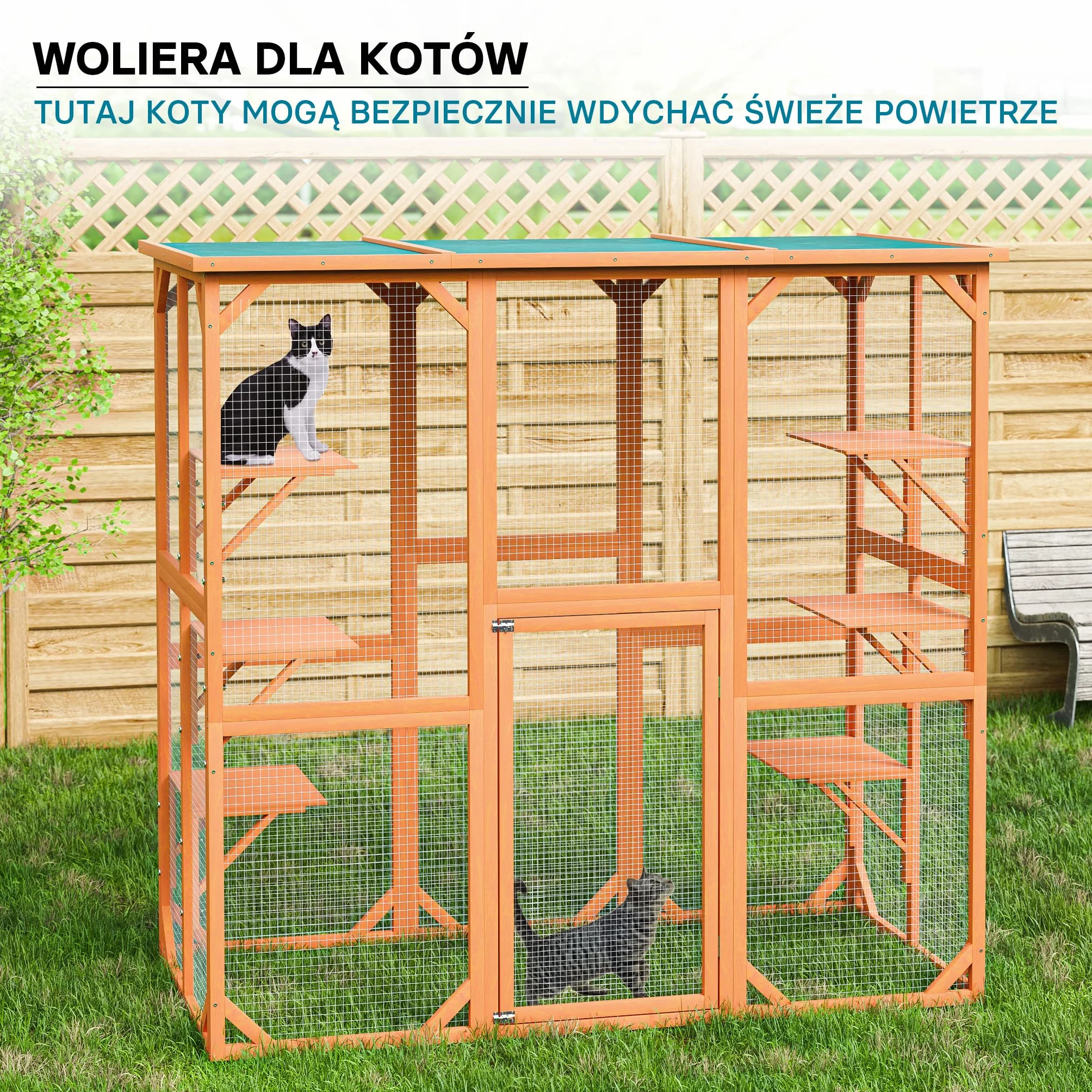 Wiltec Woliera dla kota 68 x 82 x 166,5 cm, wybieg z siatką ochronną, 6 poziomów