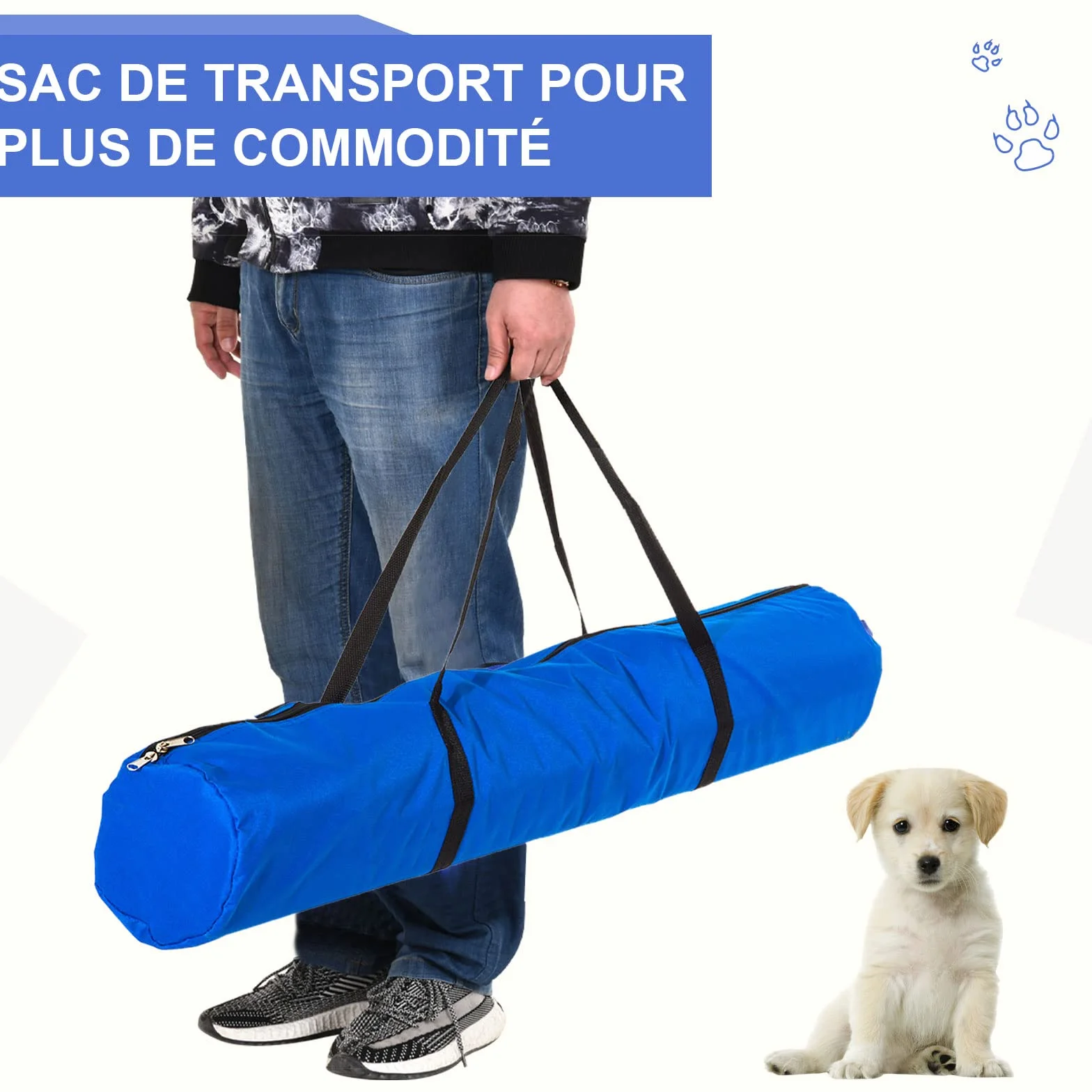 PawHut Agility Sport dla psów kompletny sprzęt przeszkodowy i treningowy, 11 sztuk, pole zwinności dla psa ze stalową torbą transportową czerwono-niebieską