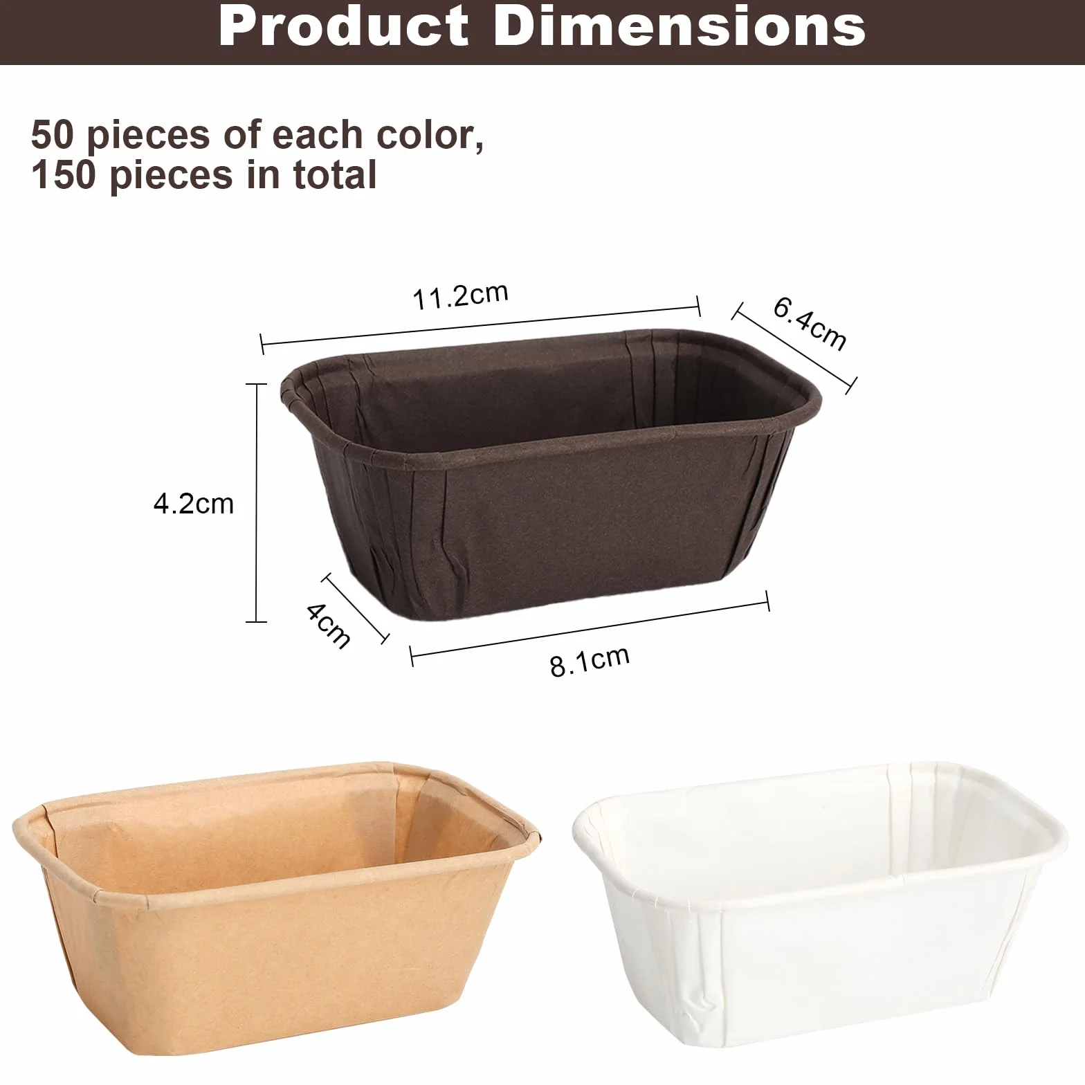 150 sztuk prostokątnych foremek do ciasta mini forma do ciast, biała, brązowa, khaki, 8 x 4 x 4 cm | Papierowa forma do pieczenia, papierowe foremki do muffinek, małe foremki do pieczenia babeczek, chleba, deserów