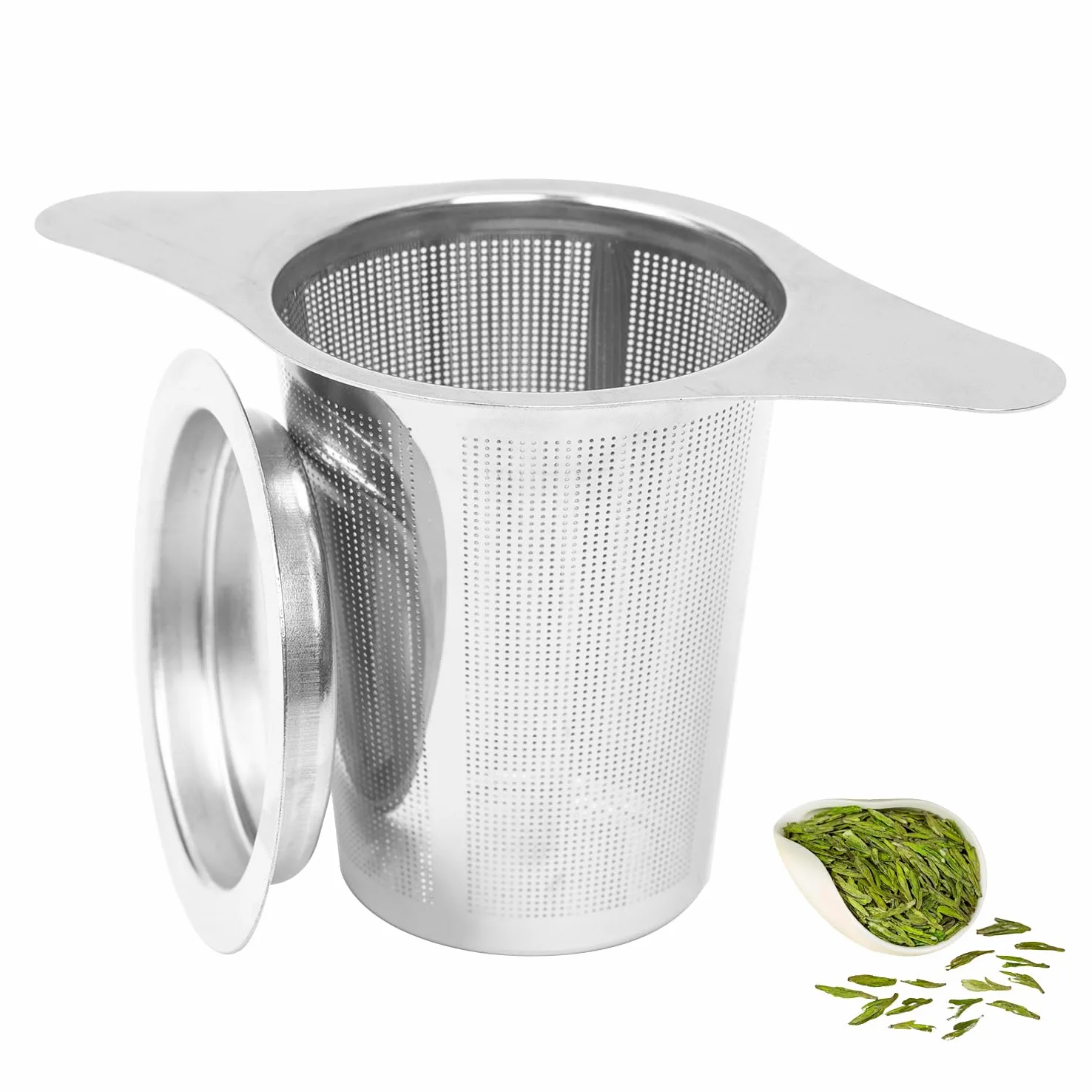 1 x filtr do herbaty, sitko do herbaty ze stali nierdzewnej 304, z pokrywką, szeroki uchwyt, do czajników, kubków do parzenia, sitko do herbaty sypkiej, zaparzacz do herbaty sypkiej