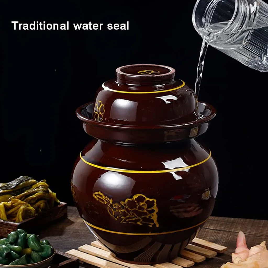 Ceramiczny słoik na marynaty z pokrywkami, duży tradycyjny chiński porcelanowy słoik do marynowania, ceramiczny garnek fermentacyjny z uszczelką wodną pokrywką śluzy powietrznej, garnek z kapustą