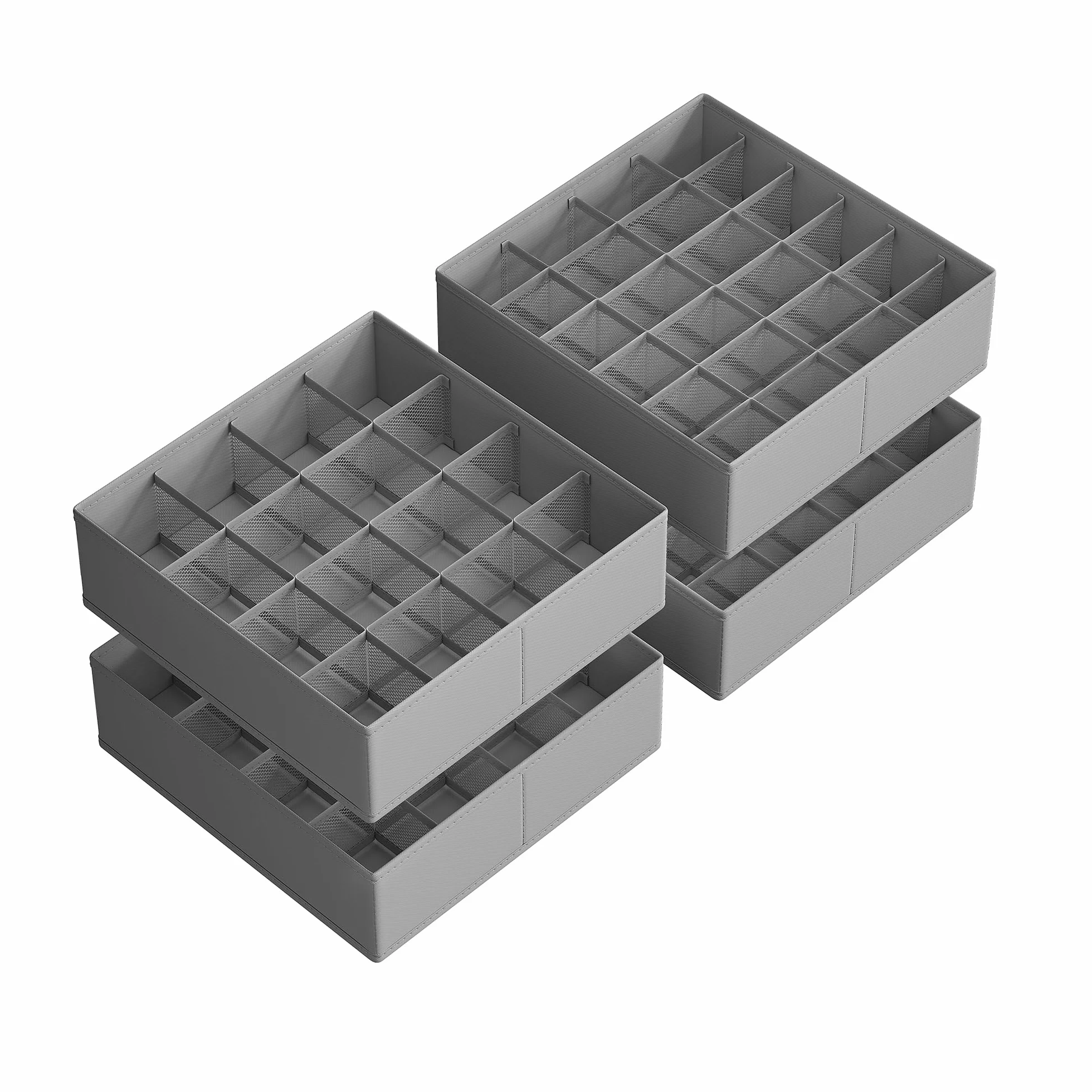 SONGMICS Zestaw organizerów na bieliznę 4, 80 przegródek (2x16 + 2x24), składany organizer do szuflad, system organizacji garderoby, pudełka do przechowywania, skarpetki, gołębi szary RUS011G01