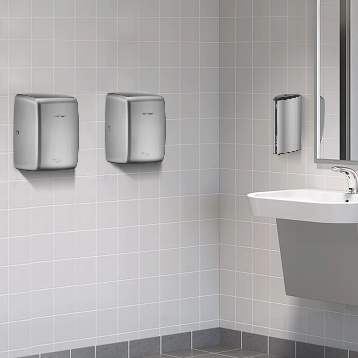 anydry 2803D kompaktowa suszarka do rąk, wysoka prędkość, komercyjna, stal nierdzewna, 1350 W, szczotkowana