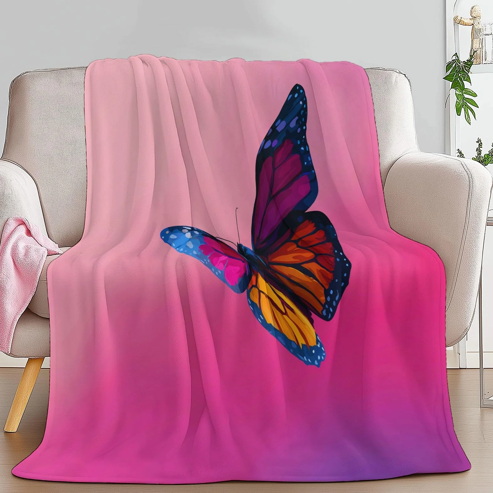 Puszyste kwiaty, kolorowe motyle, flanelowe narzuty, koc na sofę, łóżko, krzesło, miękka pościel w stylu kreskówkowym, 180 x 200 cm, dekoracyjny, ultramiękki koc na łóżko dla dzieci, nastolatków