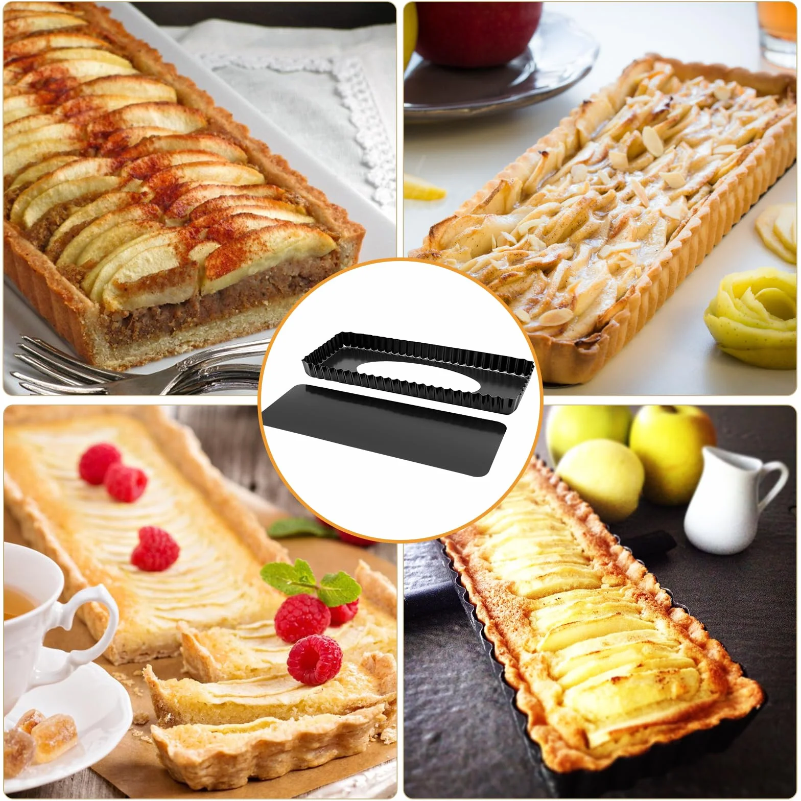2 sztuki foremek do tarty z wyjmowanym dnem, powłoka zapobiegająca przywieraniu, forma do quiche 35 × 11 cm, prostokątna forma do tarty, forma do quiche z powłoką z falistym brzegiem do