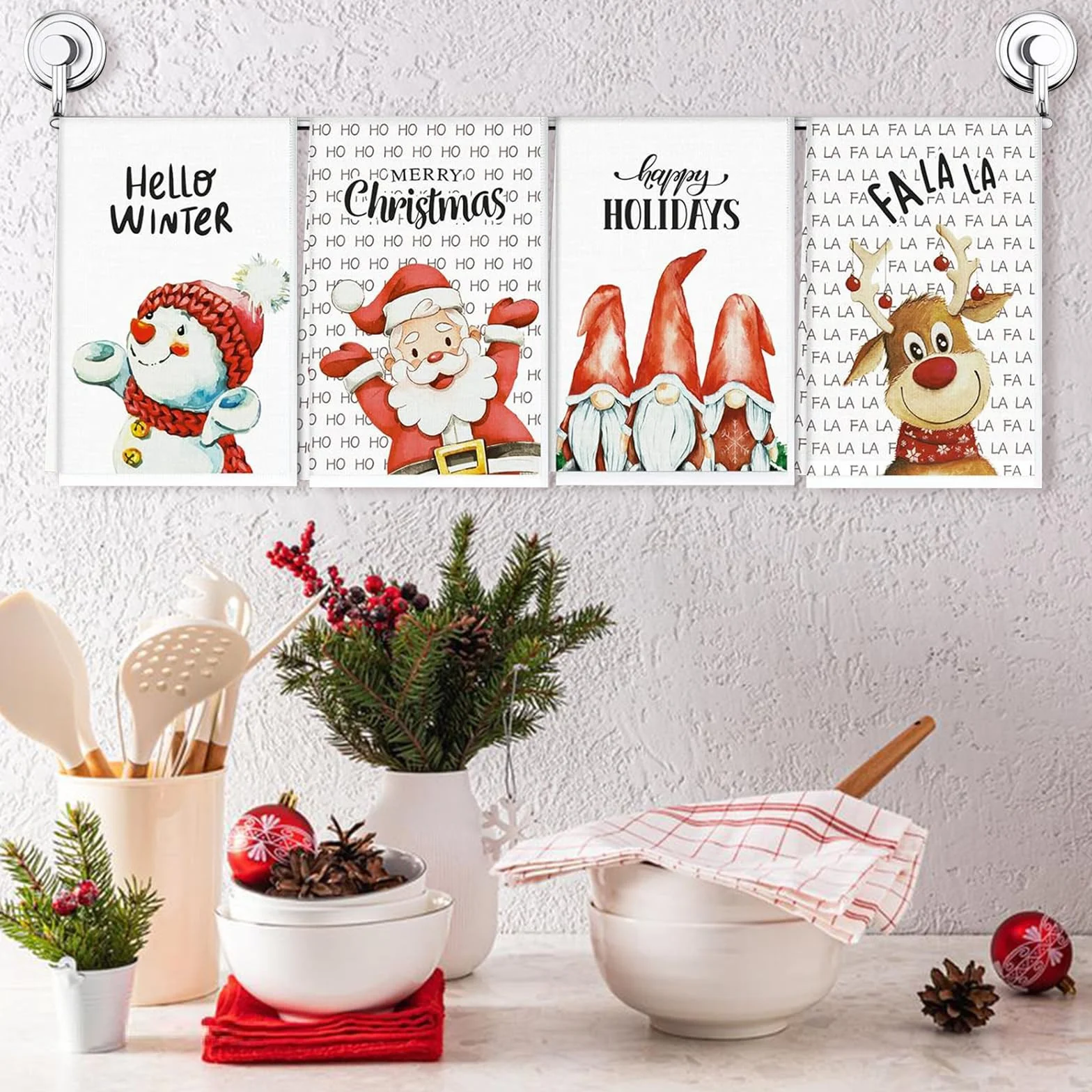LUVDECO 4 szt. Świąteczne ręczniki herbaciane dekoracje niebieskie ręczniki kuchenne białe chłonne świąteczne ręczniki do herbaty z mikrofibry Świąteczny talerz na prezent Pieczenie Dekoracja domu (B)