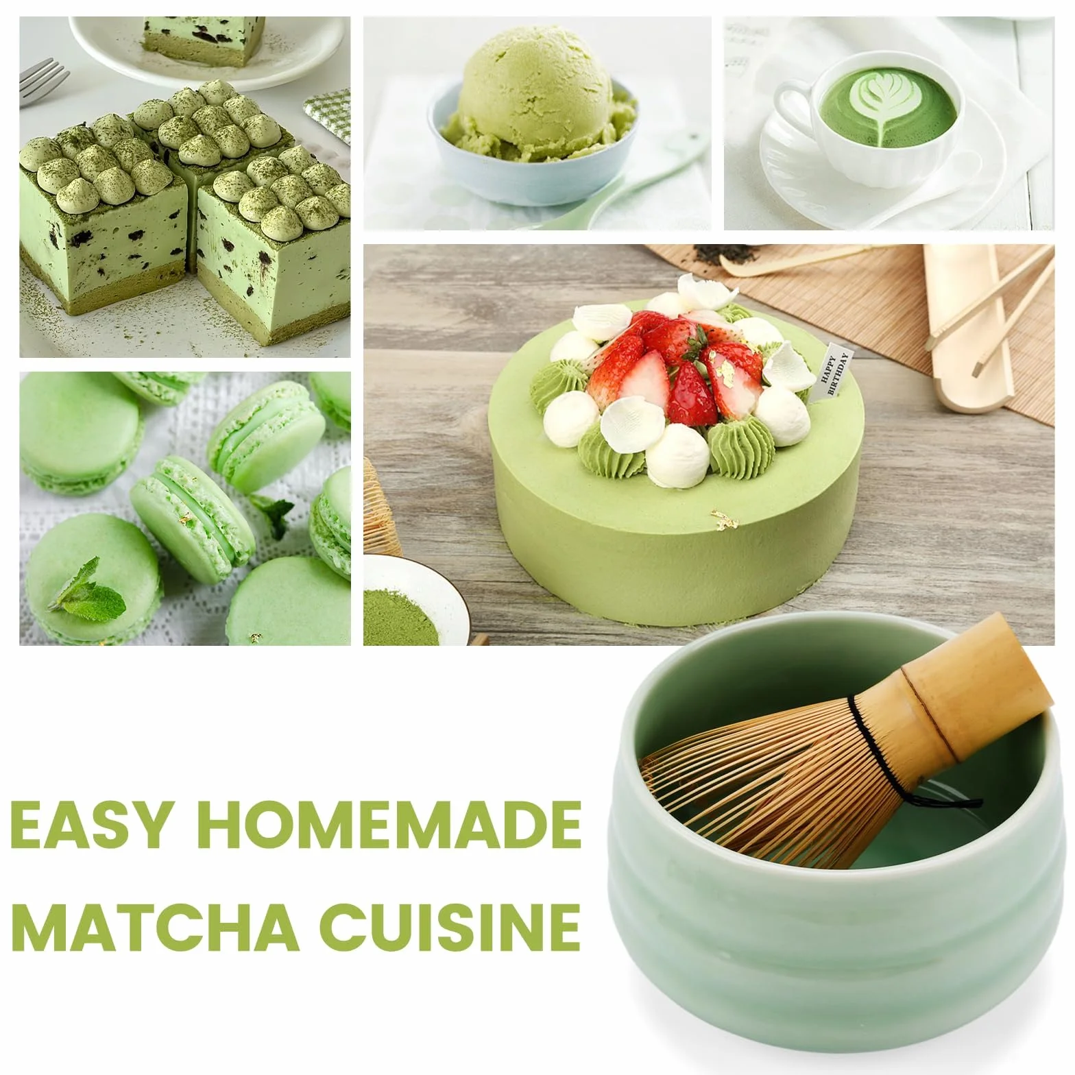 JOYBOY 8-Częściowy Zestaw do Parzenia Matchy,Zestaw do Herbaty Matcha,Miseczka do Matchy,Trzepaczka do Matchys,Podstawka Chasen,Łyżeczka do Matchys,Sitko,Serwetka do Herbaty,Uchwyt Na Łyżeczkę