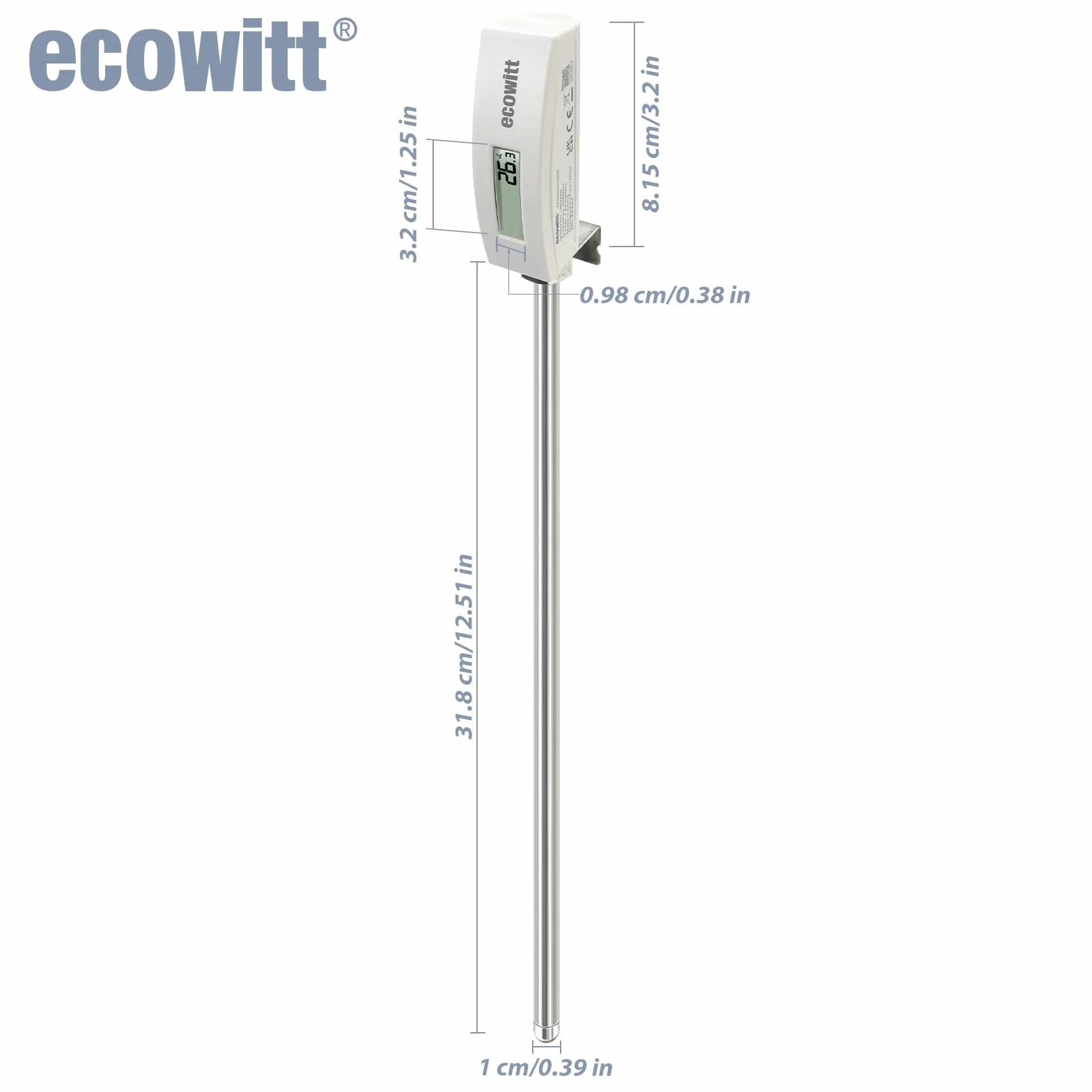 ECOWITT WN34 czujnik temperatury gleby, wodoodporny cyfrowy tester gleby z wyświetlaczem LCD, 11.8-calowy czujnik temperatury do ogrodu, gospodarstwa, trawnika, użytku wewnątrz i na zewnątrz