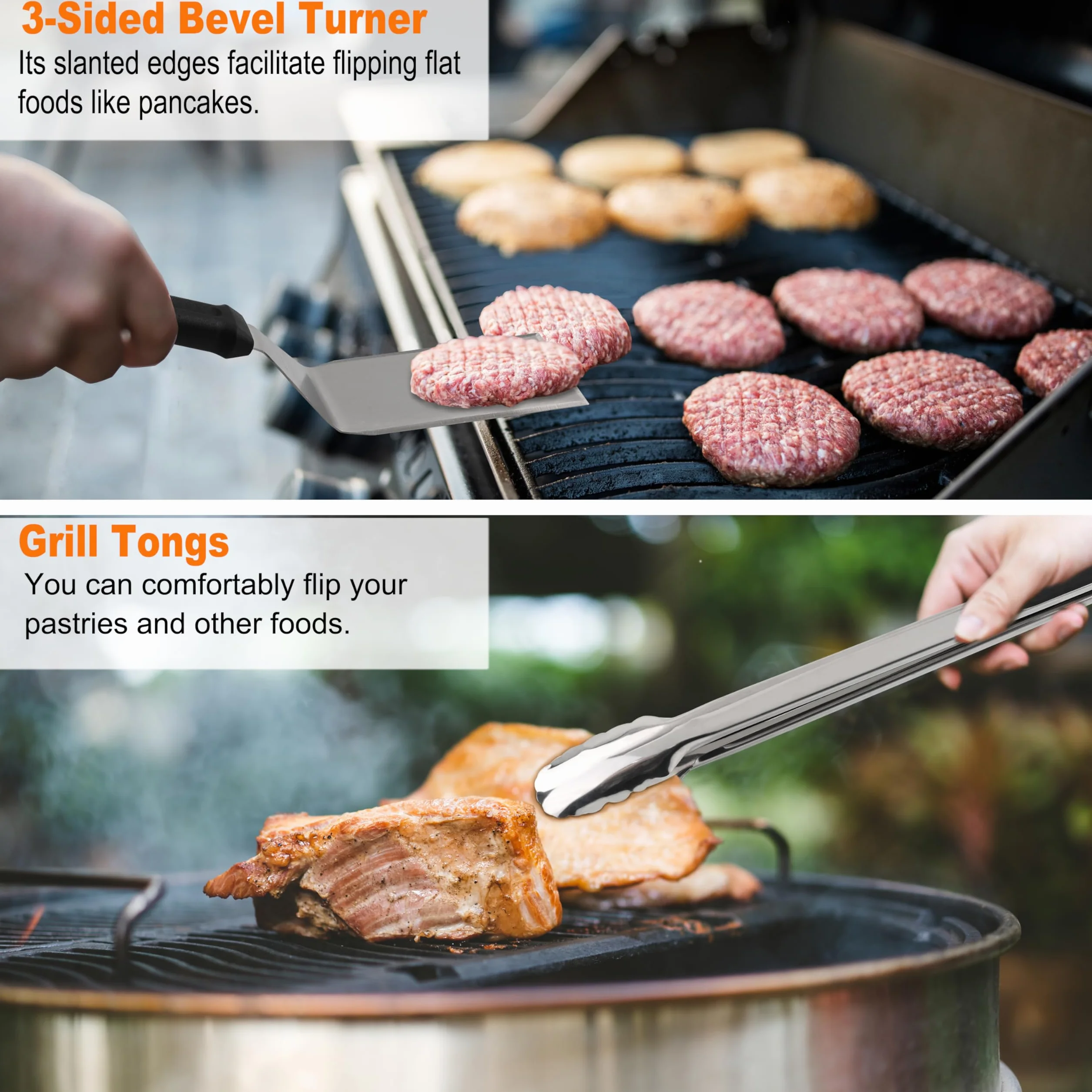 Grilljoy Plancha zestaw akcesoriów ze stali nierdzewnej, Zestaw do Smash Burgera z szpatułką do grilla, prasa do burgerów, 28 akcesoria do grilla dla mężczyzn