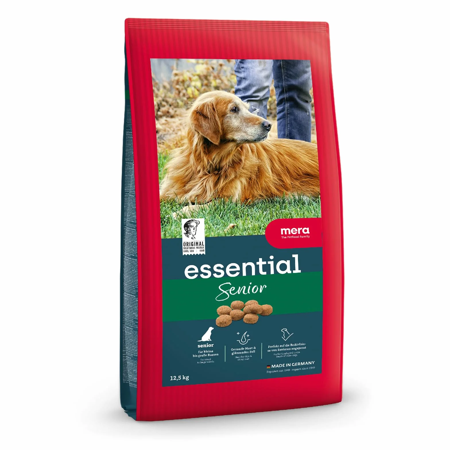 MERA Essential Senior sucha karma dla psów, sucha karma dla starszych psów, wszystkich ras i rozmiarów, Omega-3 i Omega-6, dla skóry i błyszczącej sierści, Dry Dog Food