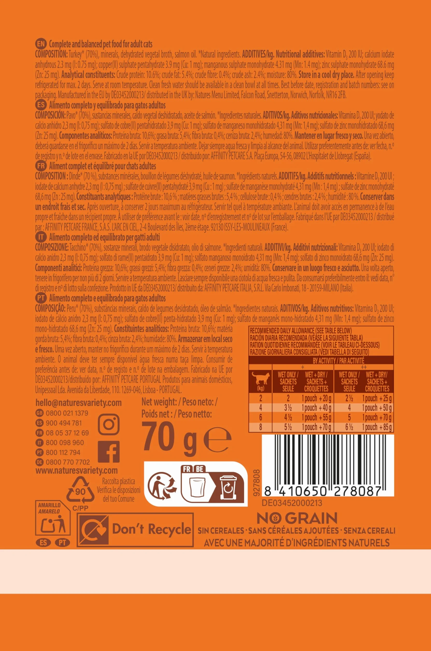 Nature's Variety Original No Grain Pasty dla dorosłych kotów z indykiem 12 x 70 g
