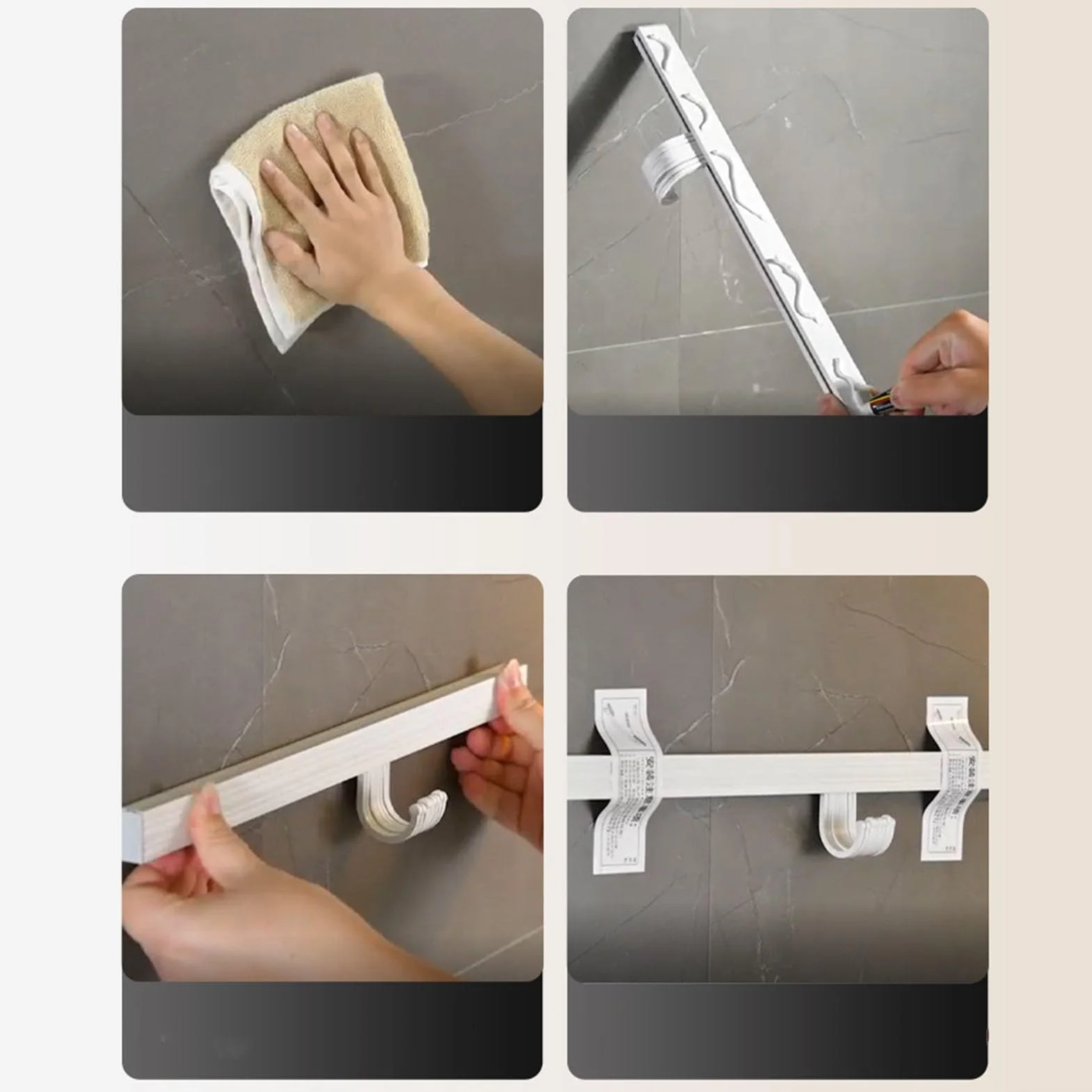 Haki ścienne do Kuchni Rack Rail Space Aluminiowy ścienny Hak Kuchenny Stojak Biały Wieszak Punch Spoon Łopata Deska do Krojenia Stojak do Przechowywania (10 haczyków 50 cm)