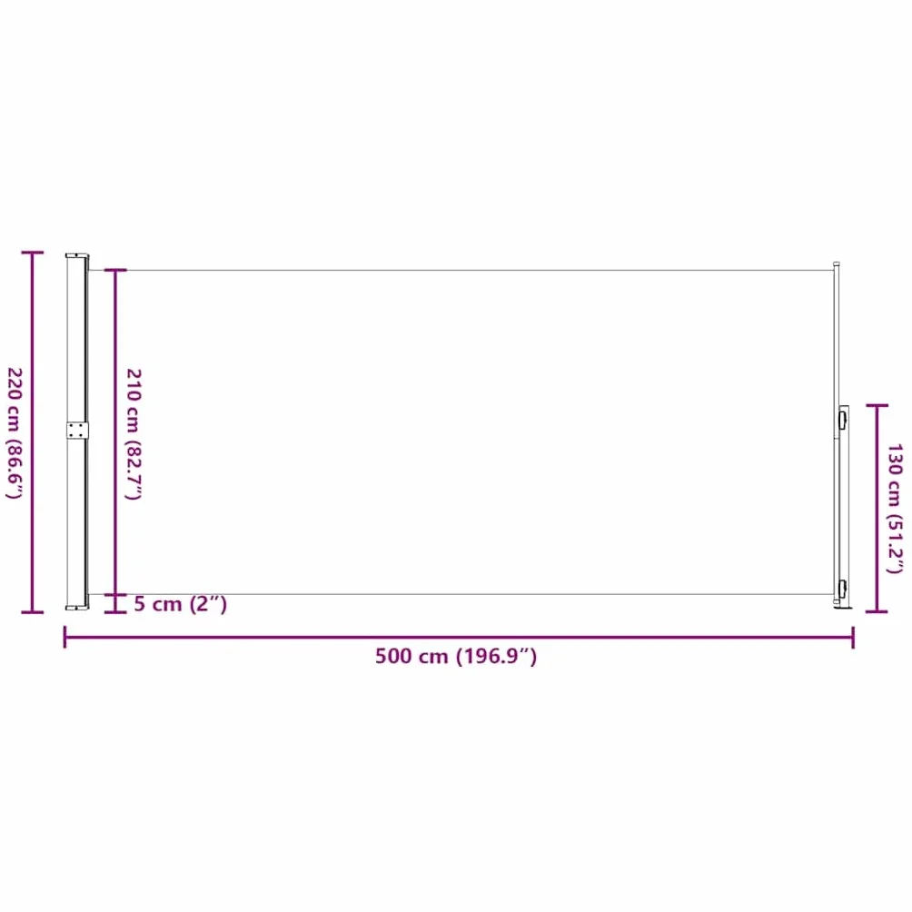 vidaXL Zwijana markiza boczna na taras, 220x500 cm, szara, ekran, zwijana markiza, markiza tarasowa, ekrany, zwijane markizy, markizy tarasowe